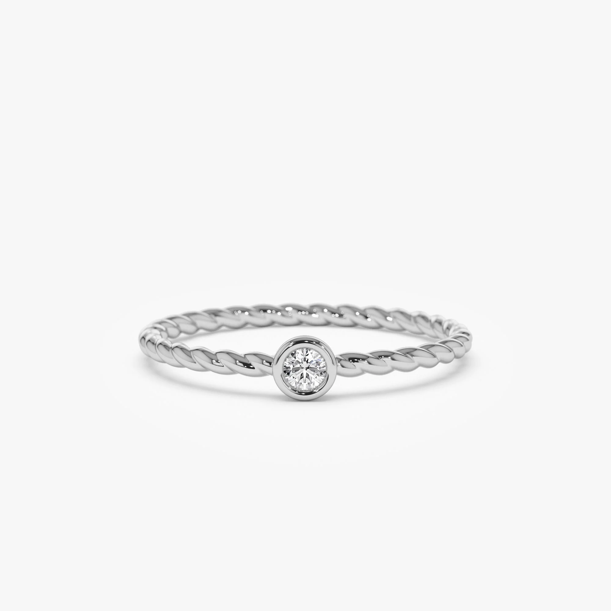 14K Diamond Bezel Twisted Engagement Ring - Image 7
