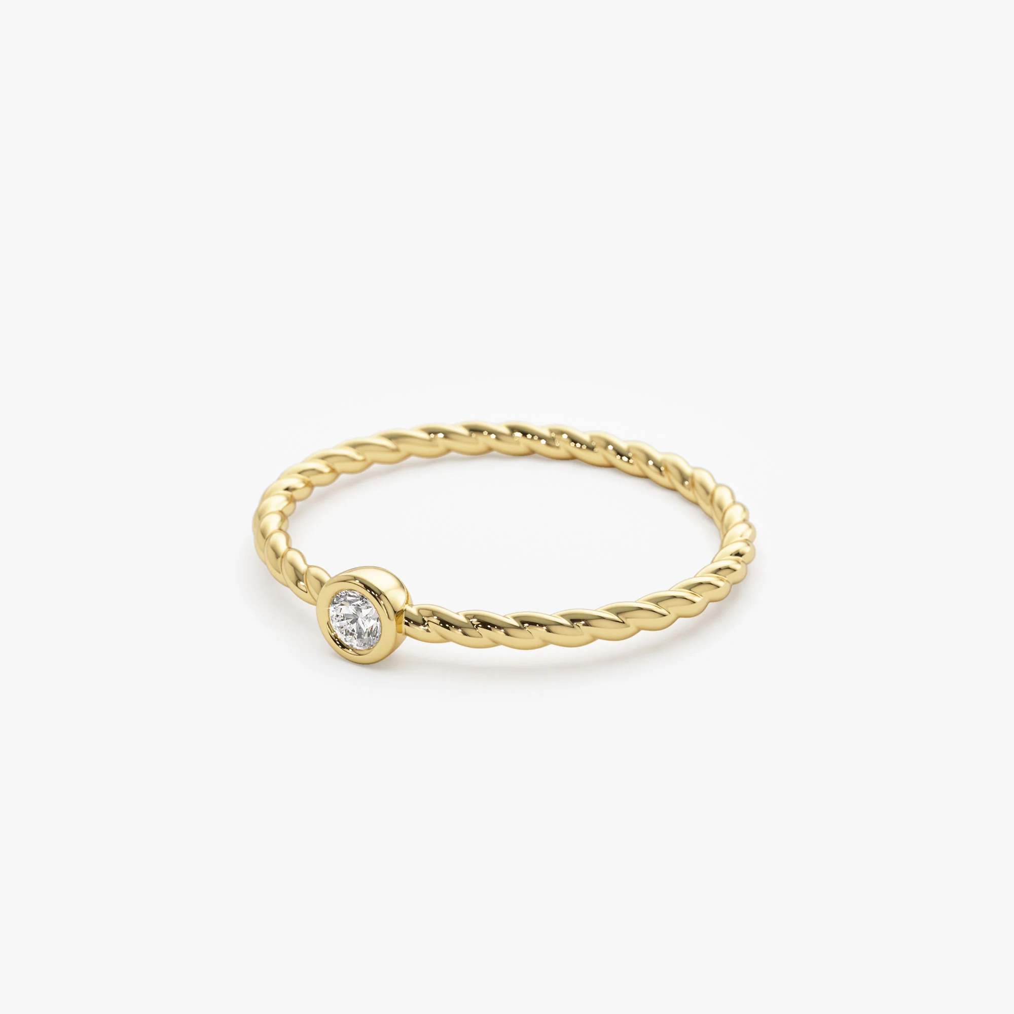 14K Diamond Bezel Twisted Engagement Ring - Image 8
