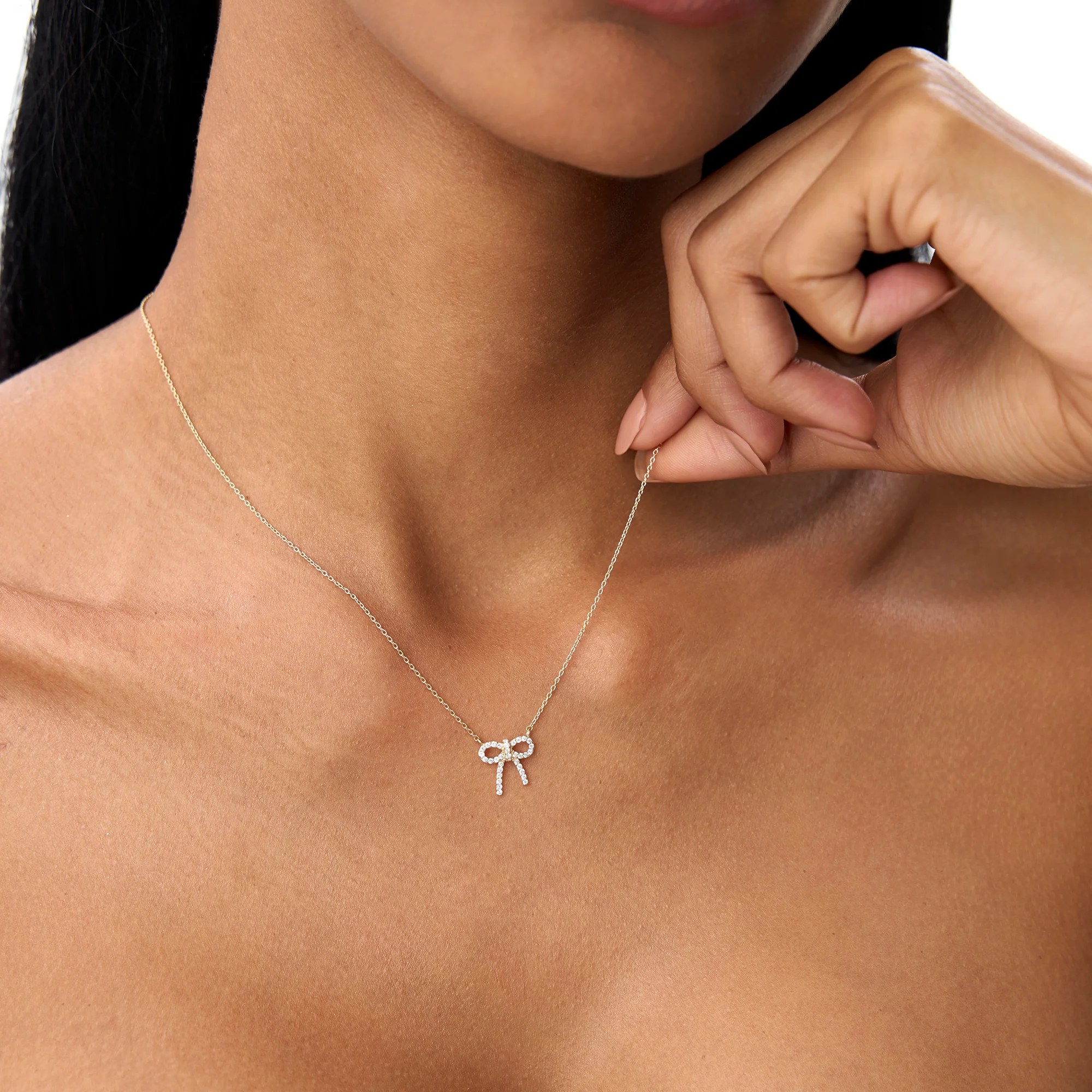 14k Diamond Bow Necklace - Image 3