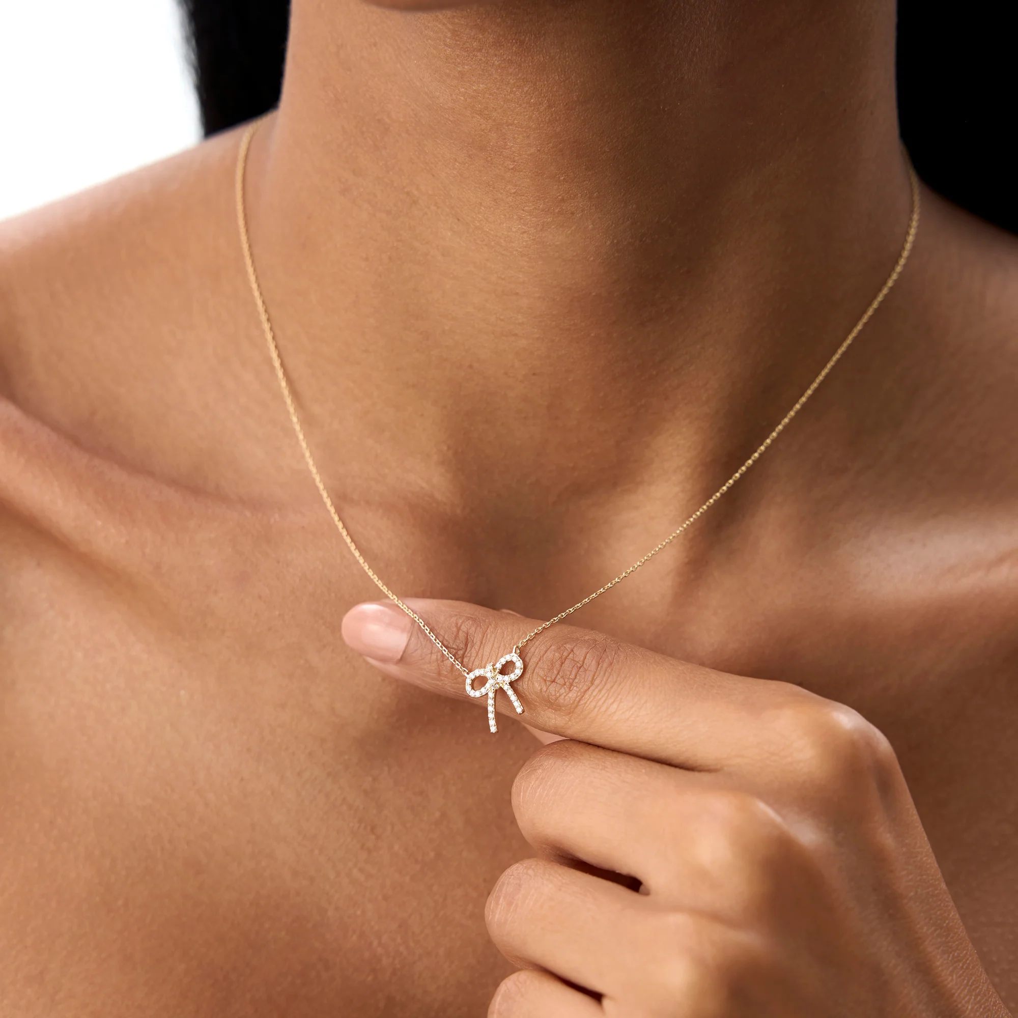 14k Diamond Bow Necklace - Image 4