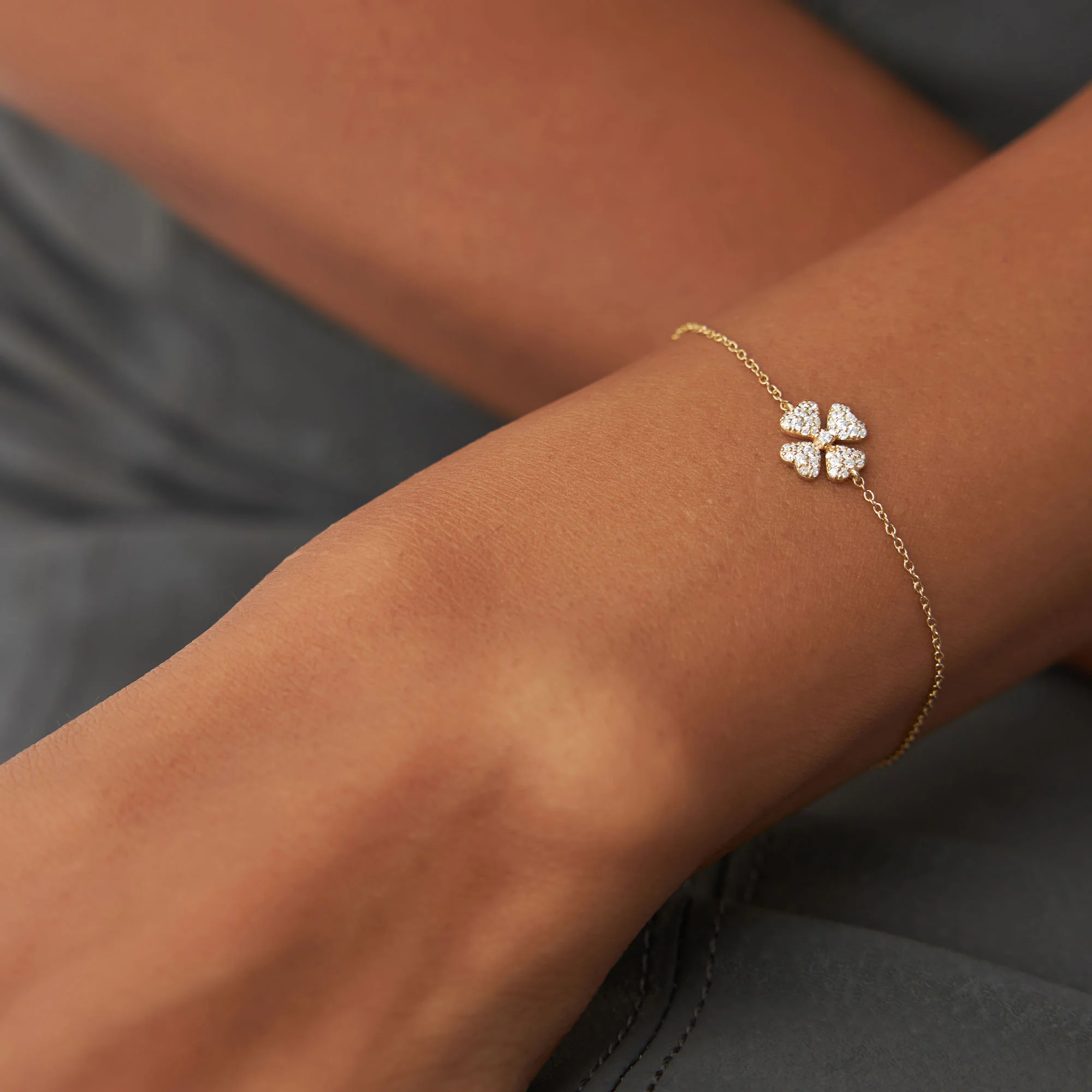 14K Diamond Clover Charm Bracelet - Image 2