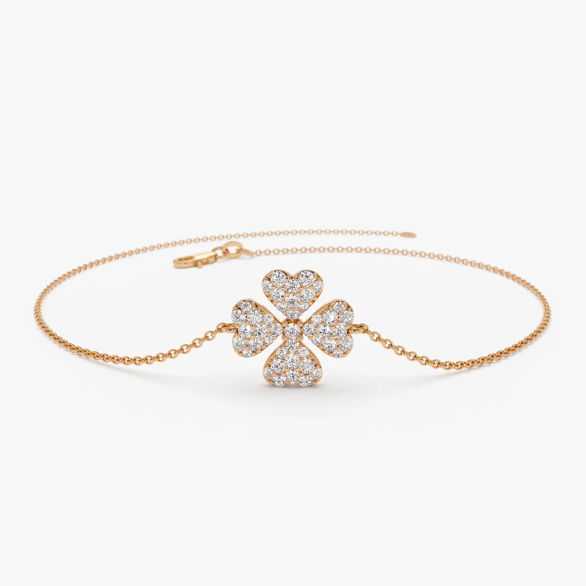 14K Diamond Clover Charm Bracelet - Image 6
