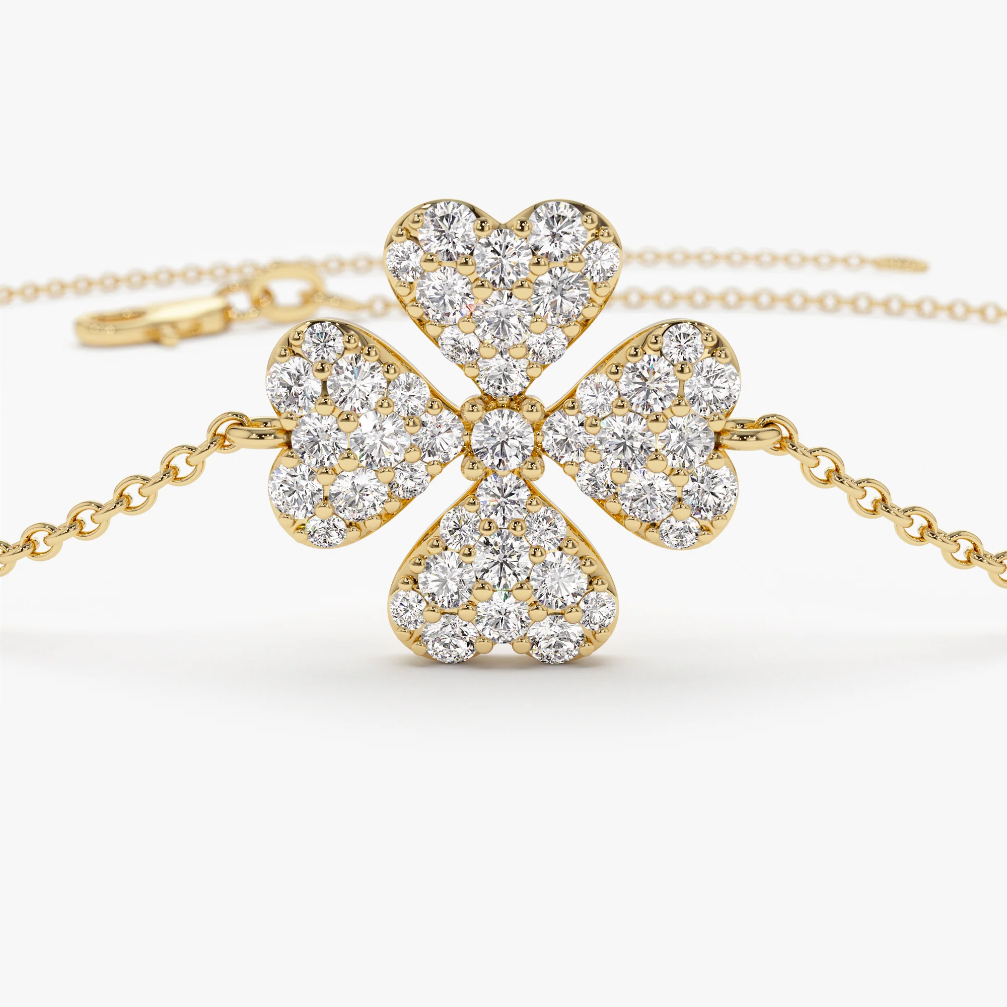 14K Diamond Clover Charm Bracelet - Image 9