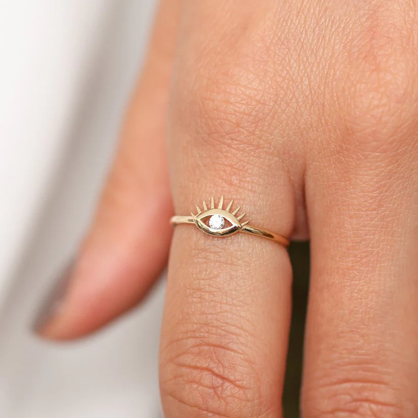 14k Diamond Evil Eye Ring - Image 3