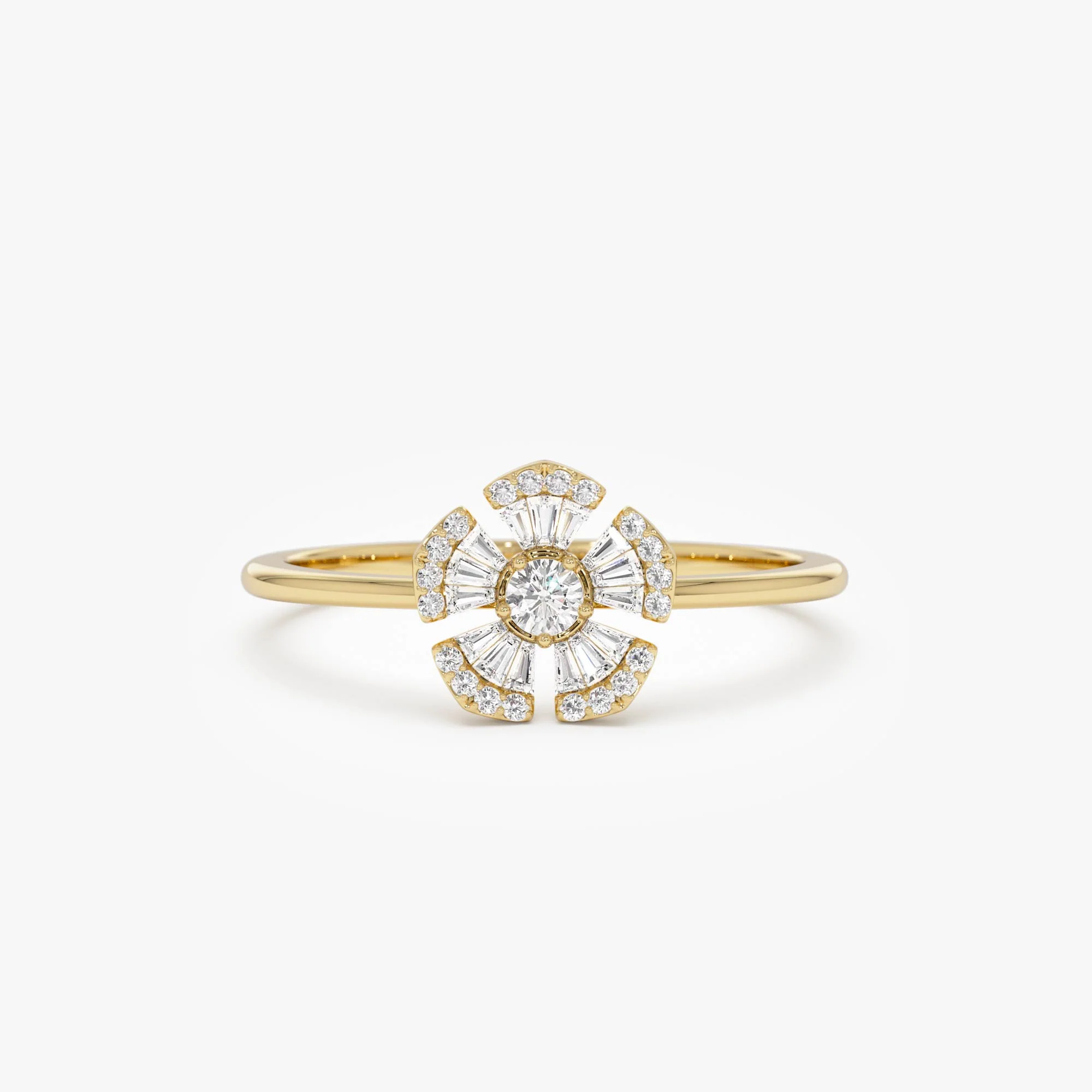 14k Diamond Floral Baguette Ring