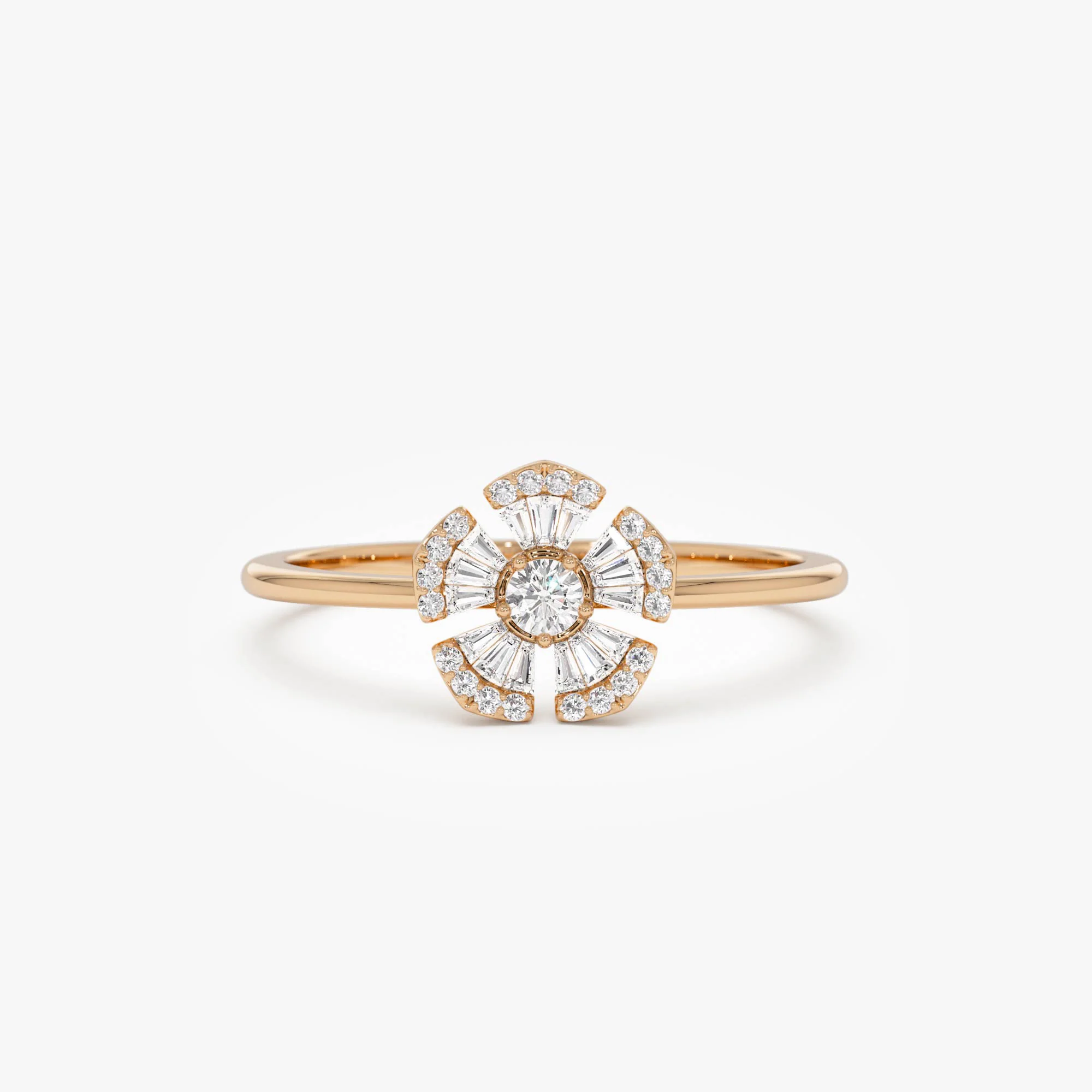 14k Diamond Floral Baguette Ring - Image 5
