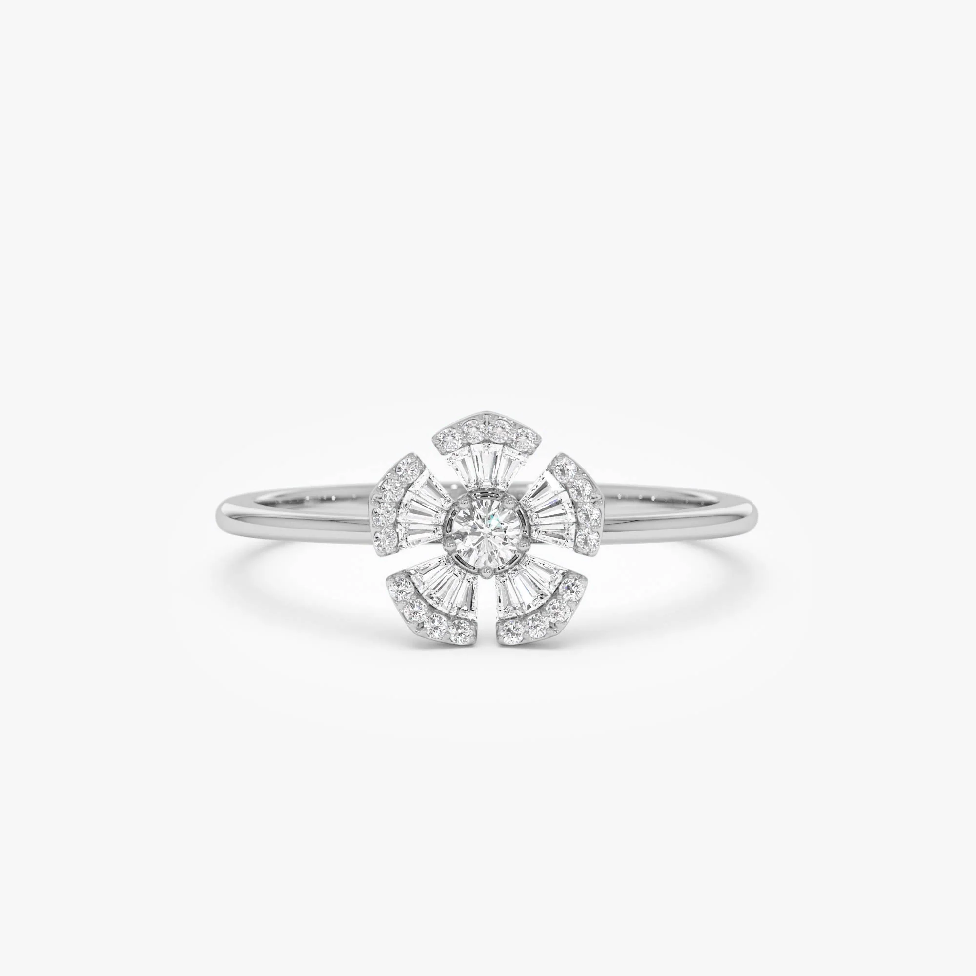 14k Diamond Floral Baguette Ring - Image 6