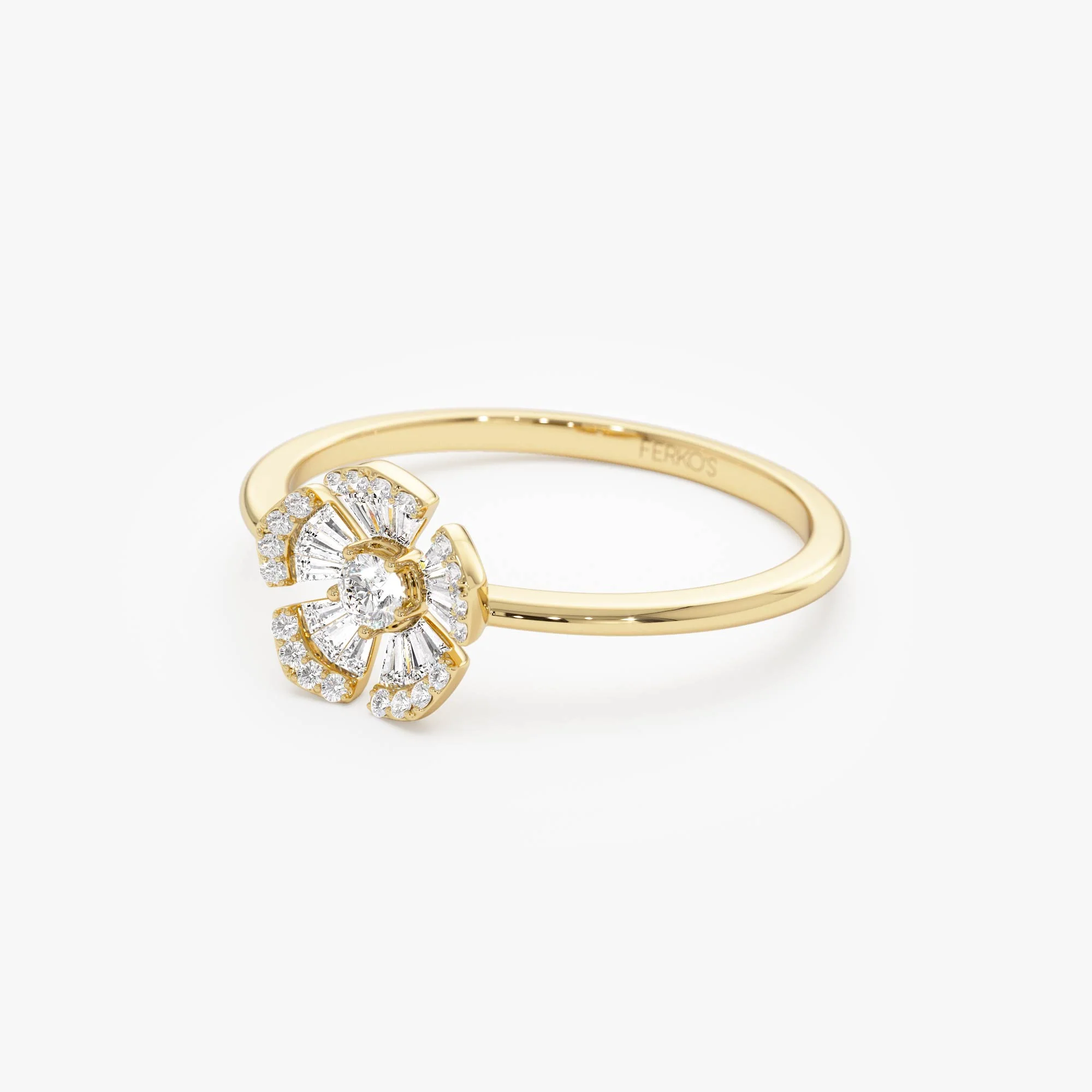14k Diamond Floral Baguette Ring - Image 7
