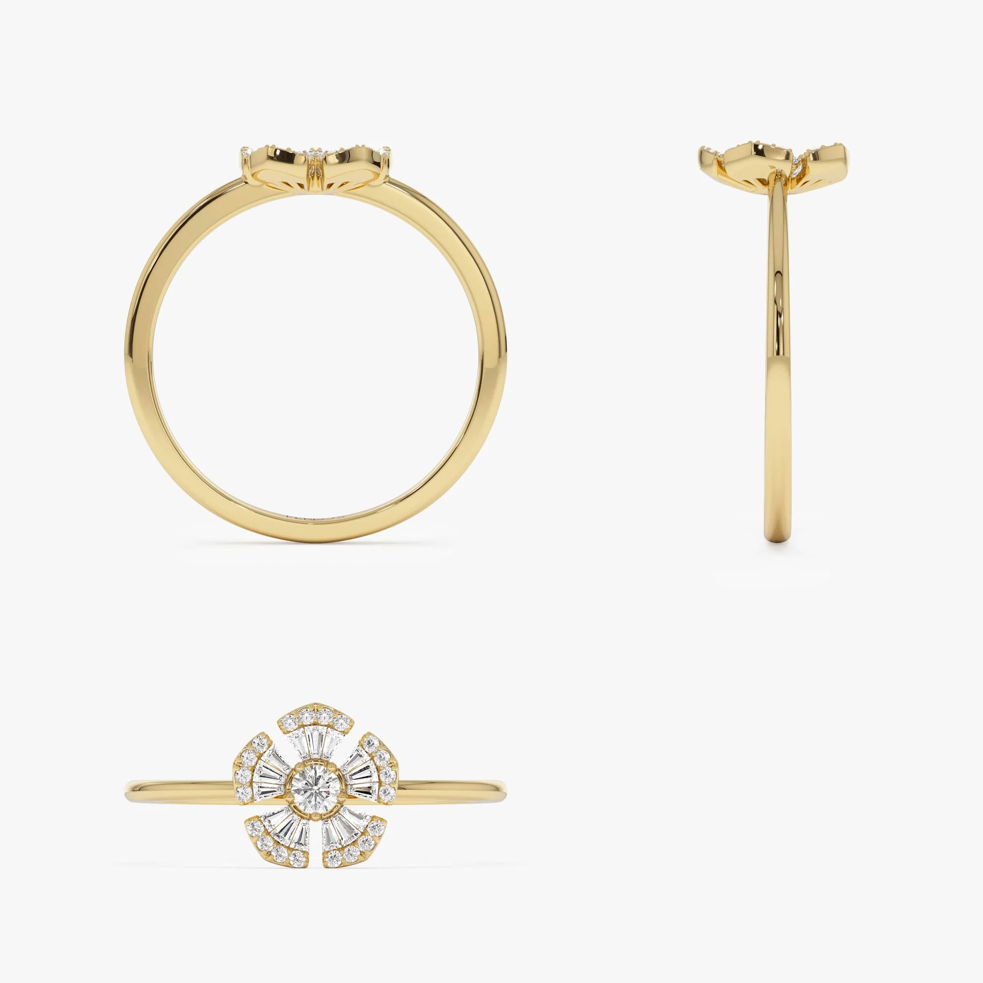 14k Diamond Floral Baguette Ring - Image 8