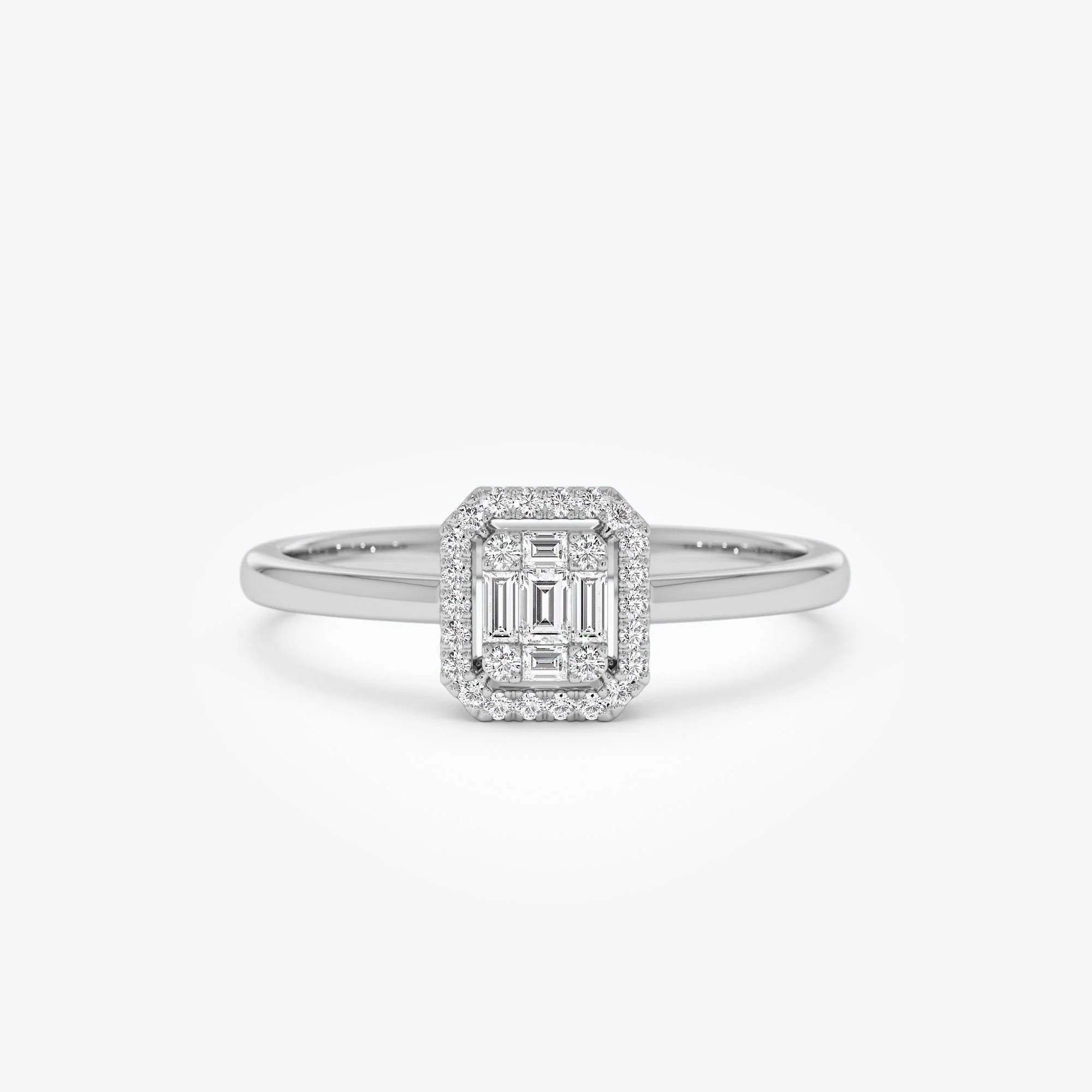 14k Diamond Halo Ring Rectangular Baguette Style - Image 6