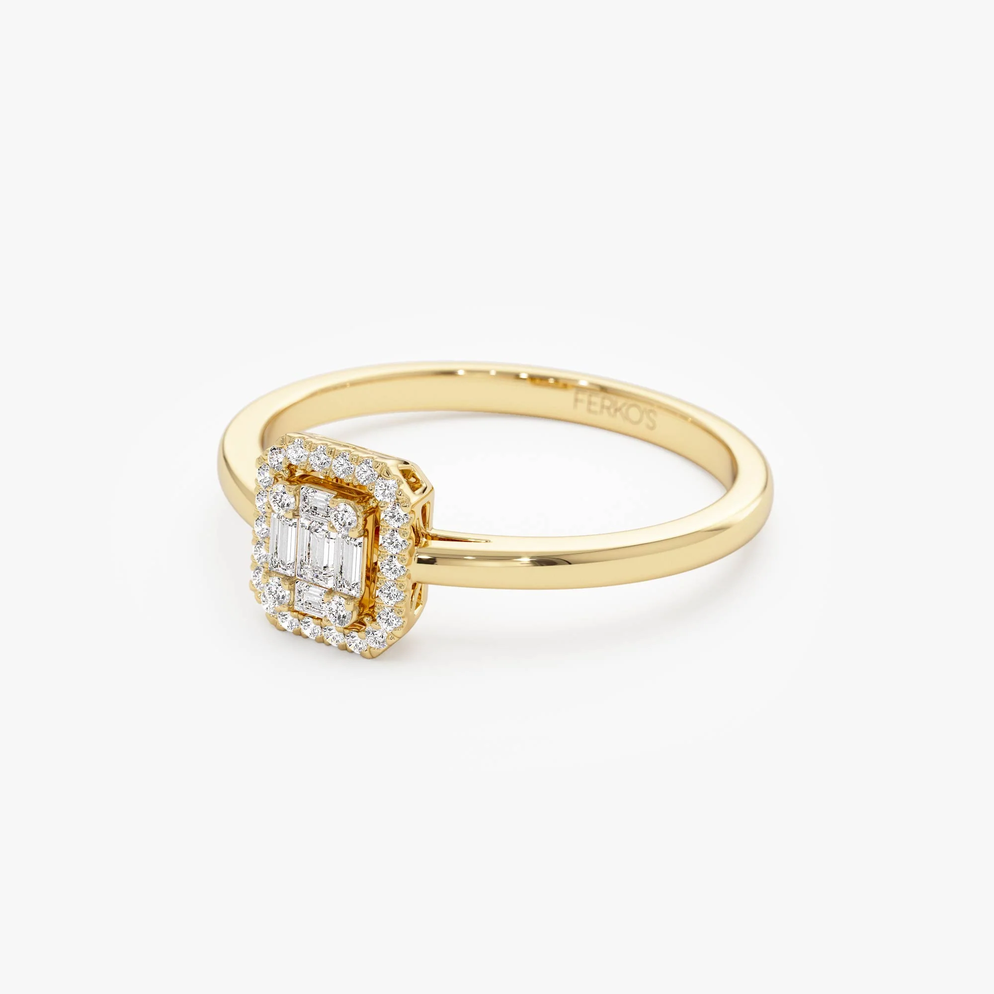 14k Diamond Halo Ring Rectangular Baguette Style - Image 7
