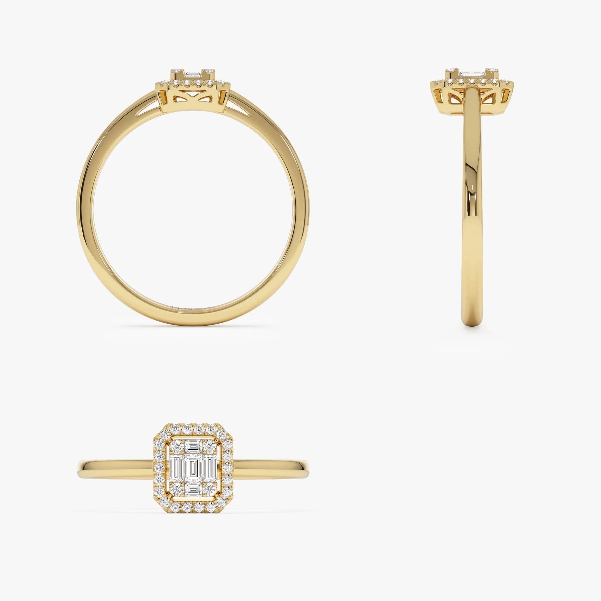 14k Diamond Halo Ring Rectangular Baguette Style - Image 8
