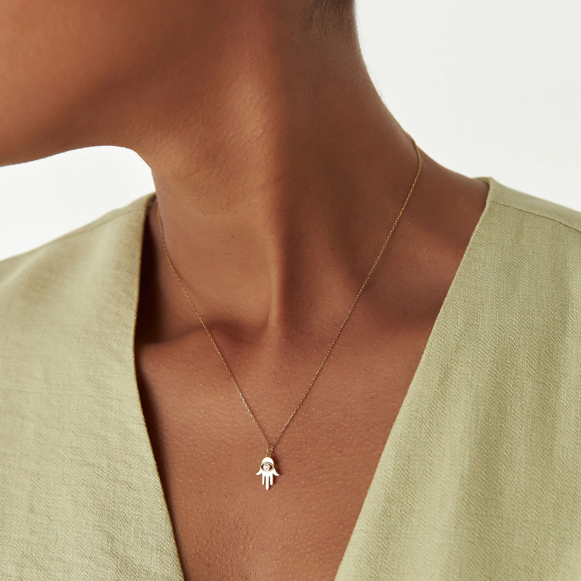 14k Diamond Hamsa Hand Protection Necklace - Image 2