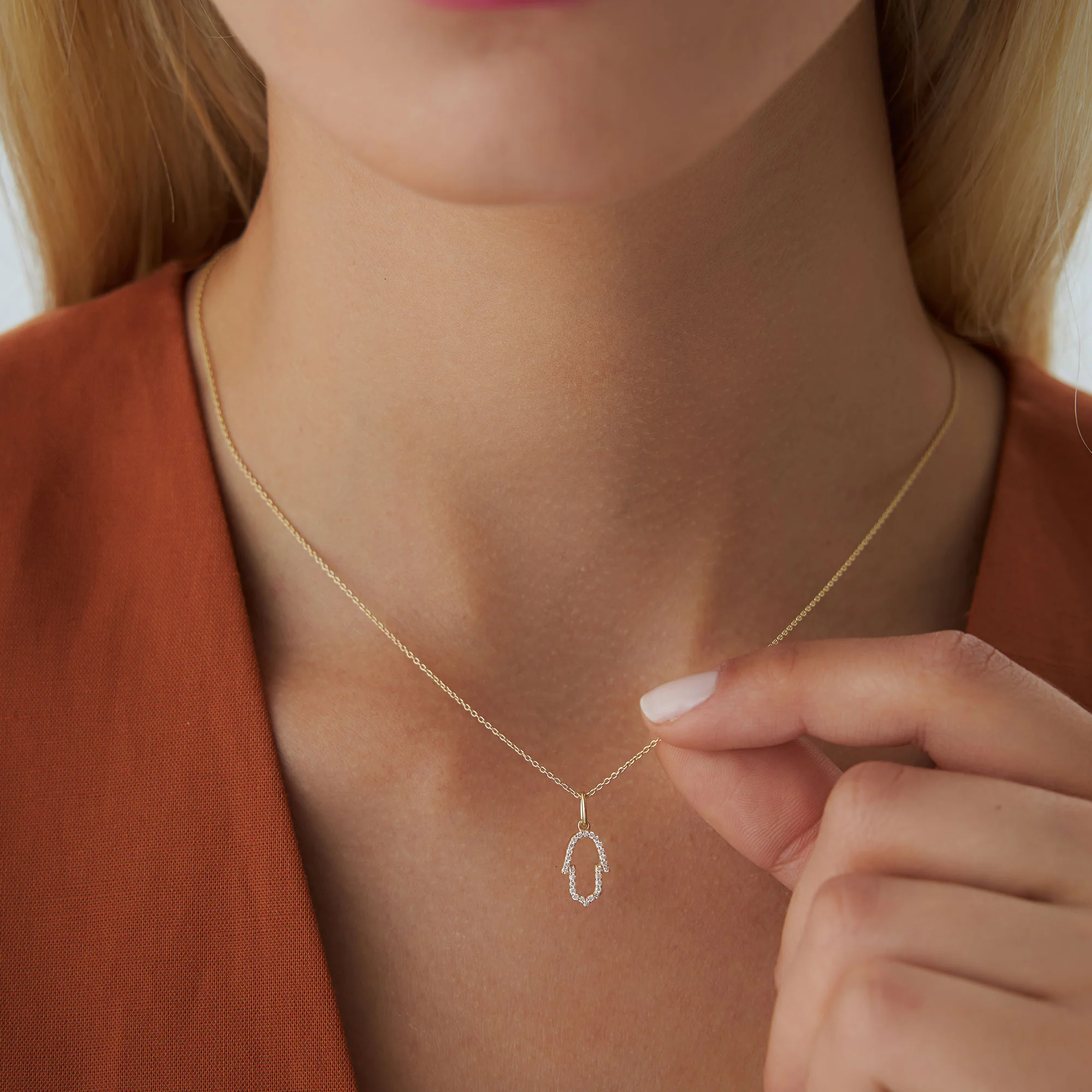 14k Diamond Hamsa Necklace - Image 2