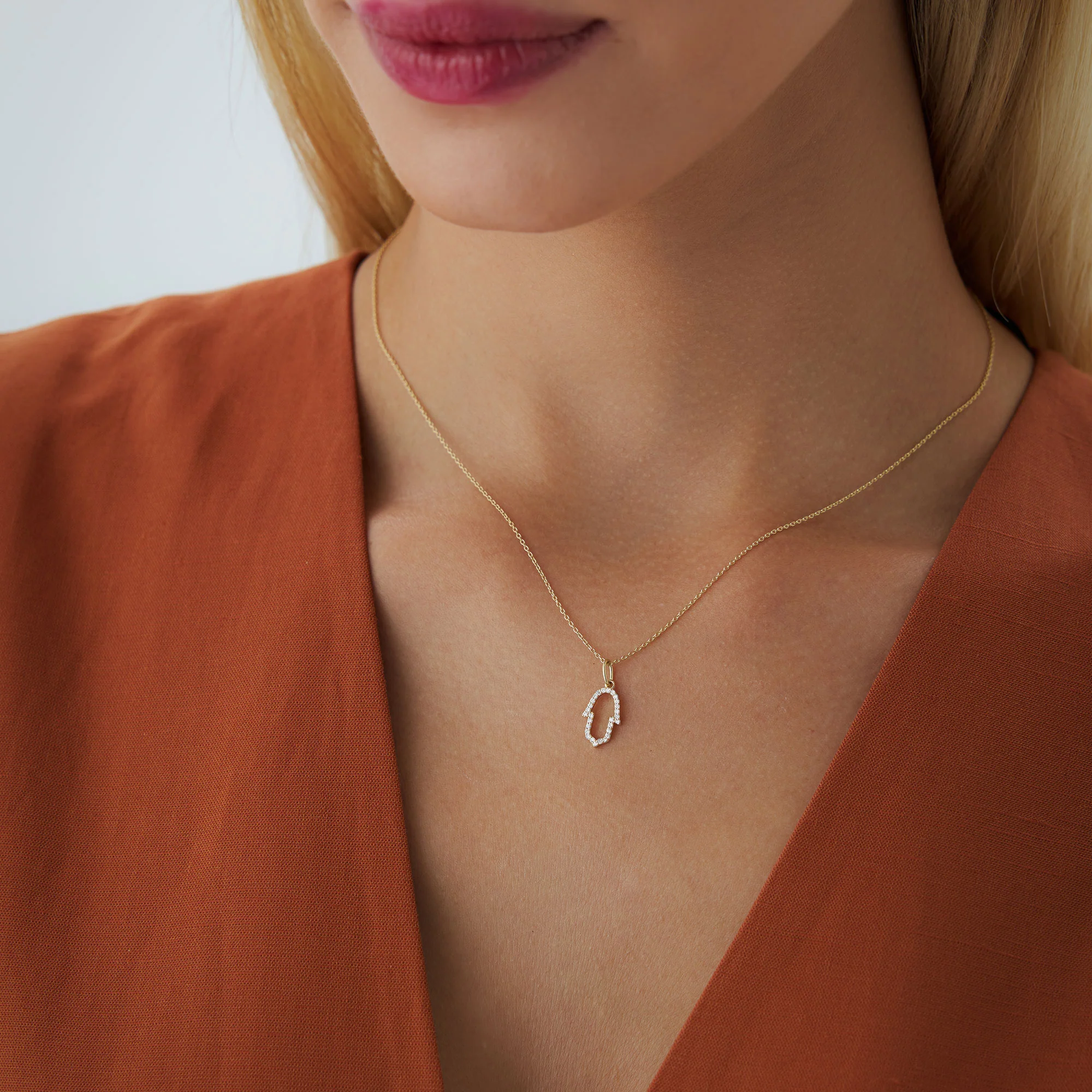 14k Diamond Hamsa Necklace - Image 3