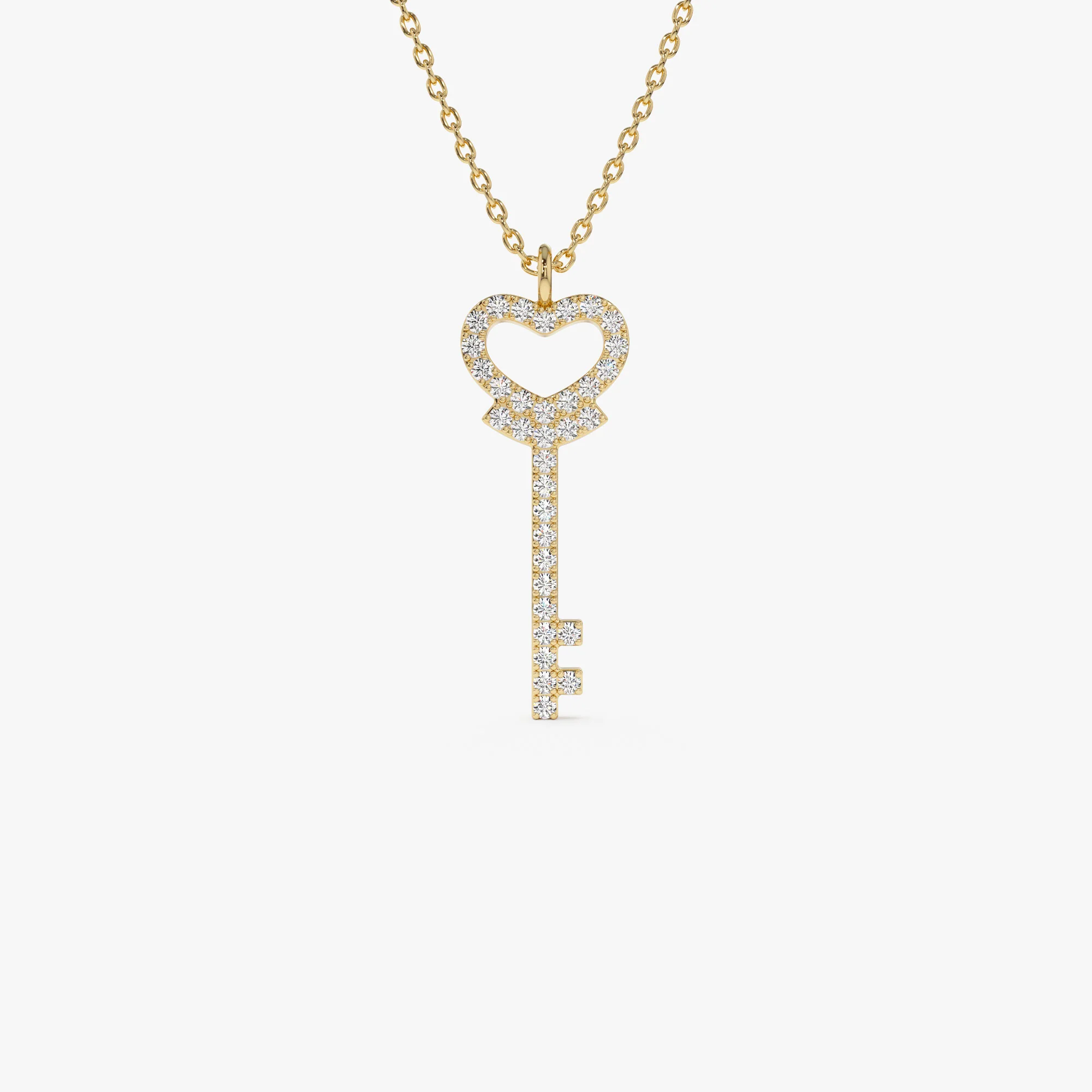 14k Diamond Heart-Key Pendant Necklace