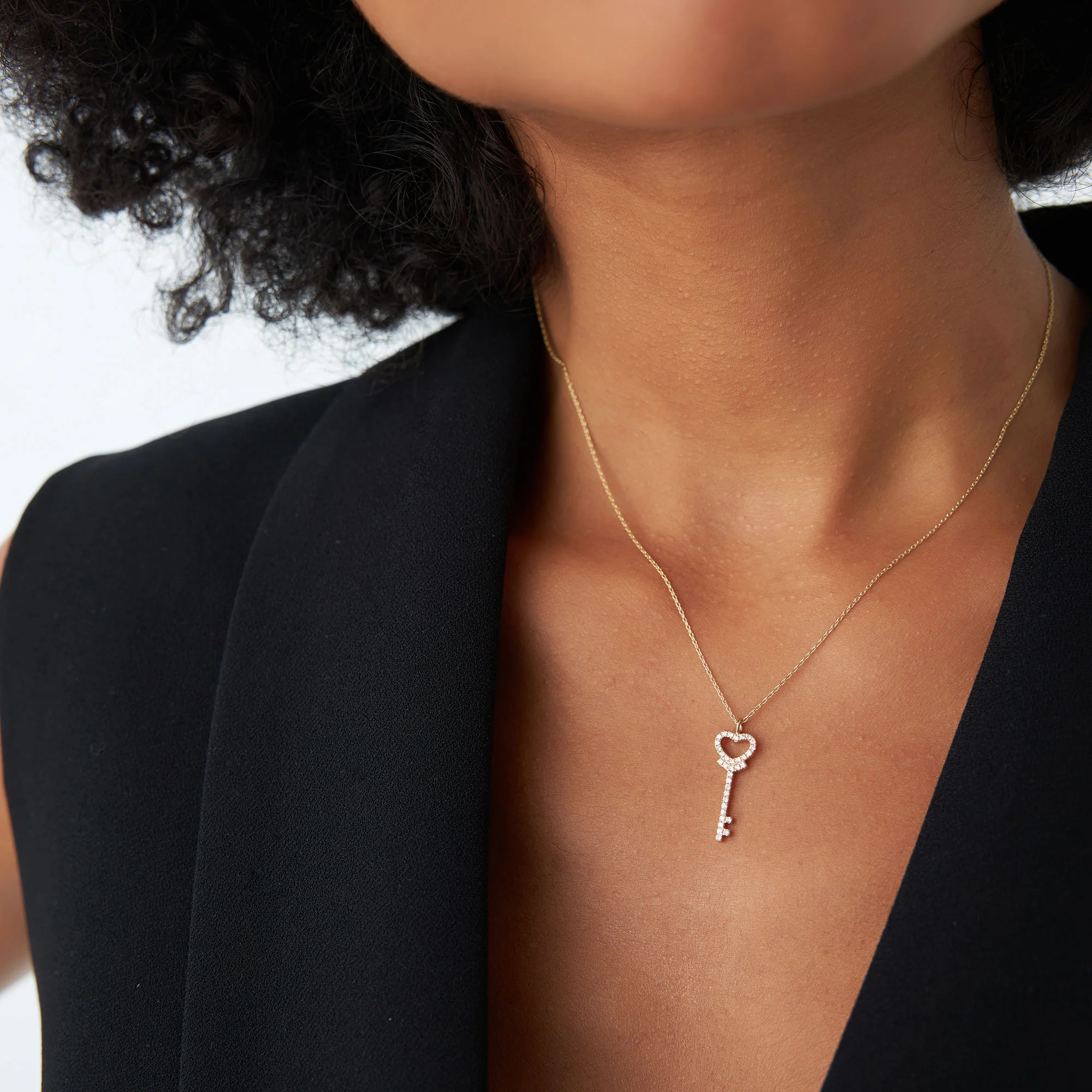 14k Diamond Heart-Key Pendant Necklace - Image 3