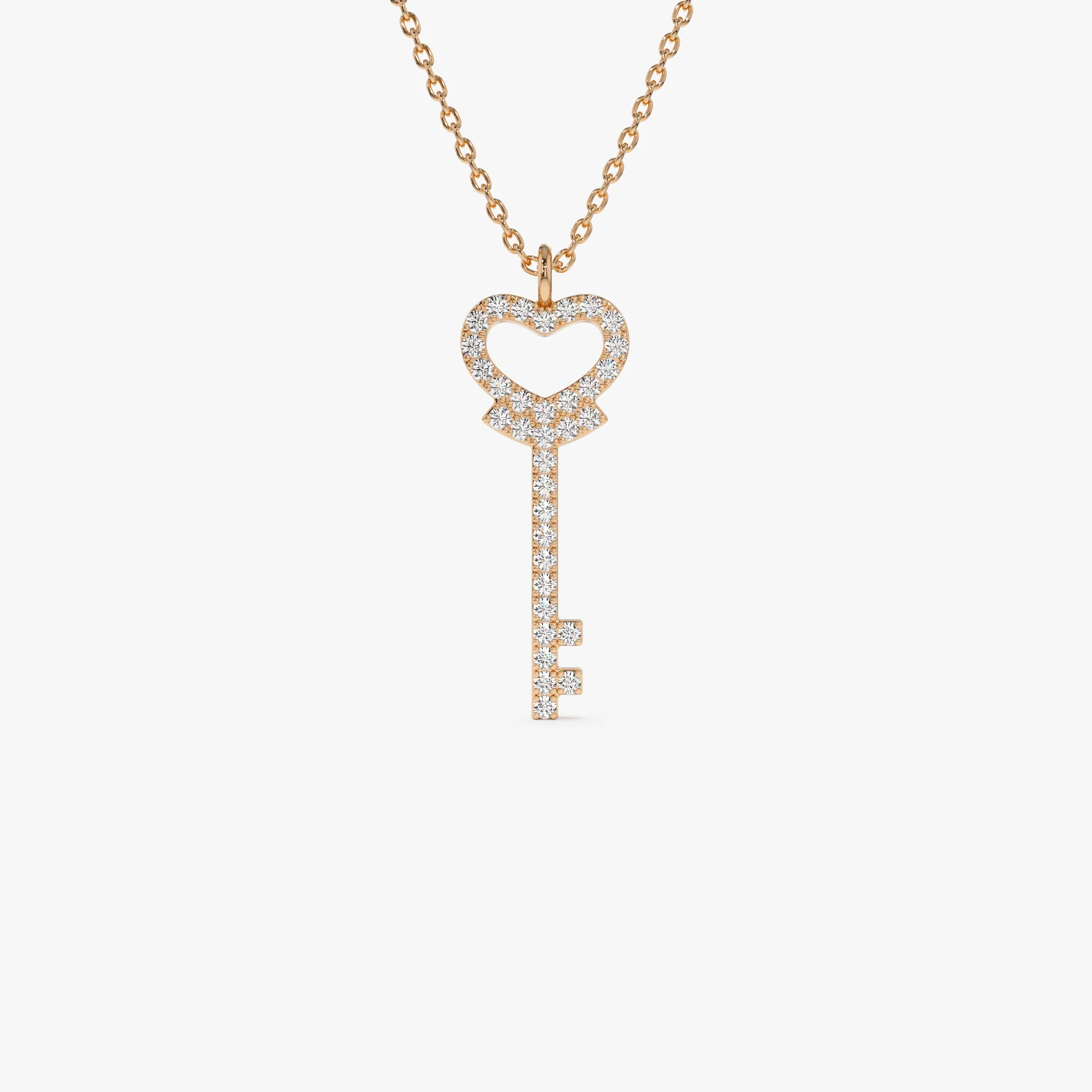 14k Diamond Heart-Key Pendant Necklace - Image 5