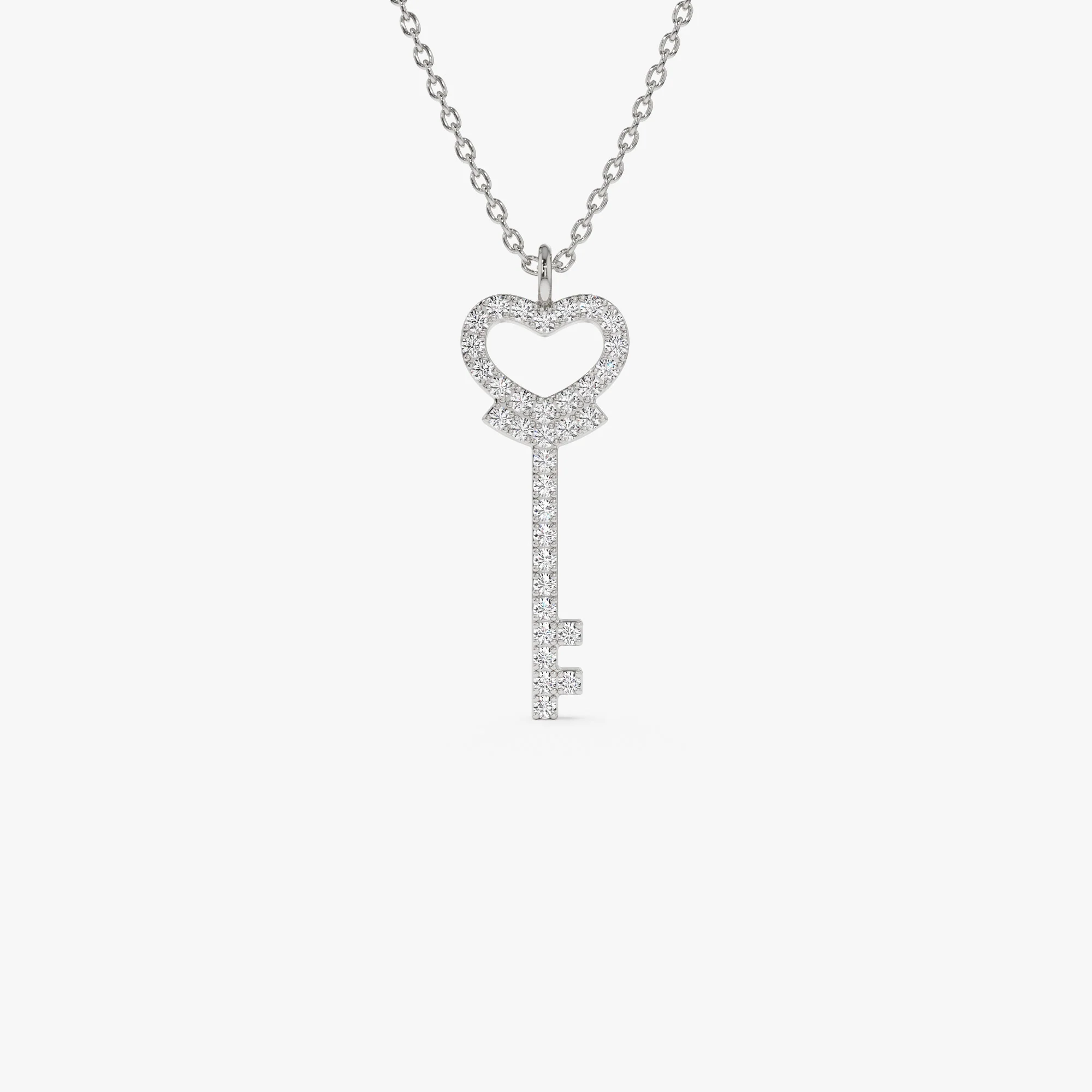 14k Diamond Heart-Key Pendant Necklace - Image 6