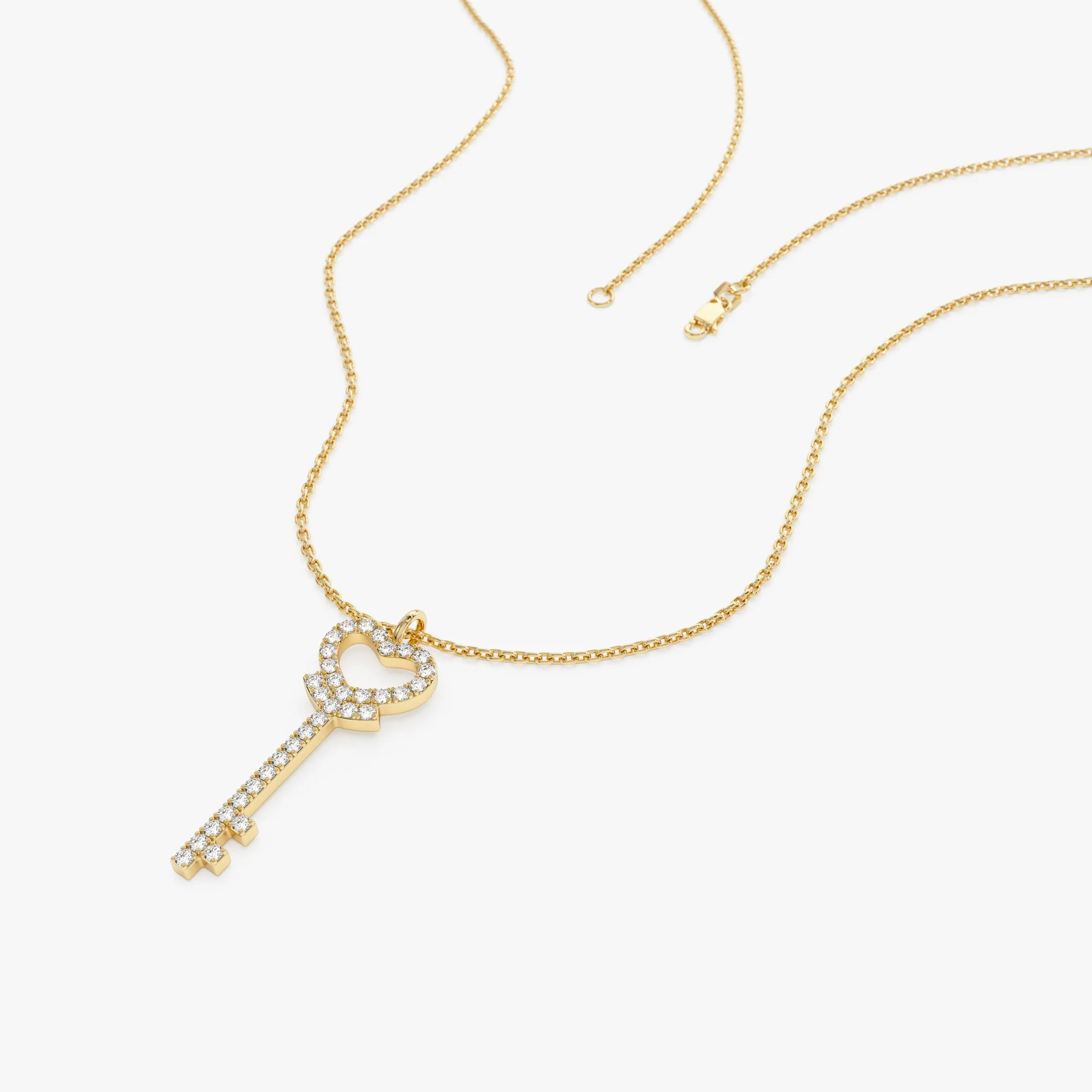 14k Diamond Heart-Key Pendant Necklace - Image 7