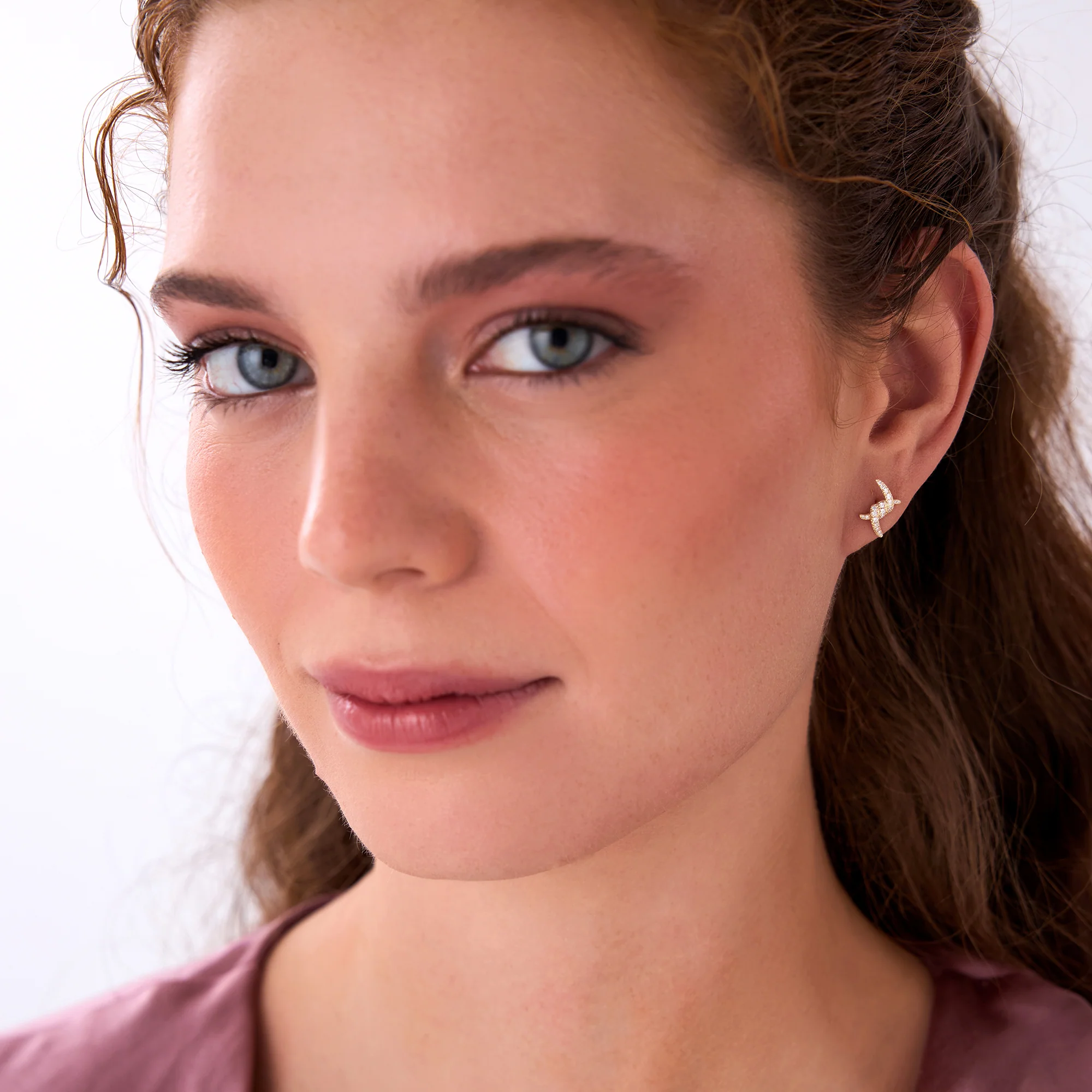 14k Diamond Knot Unique Stud Earrings - Image 2