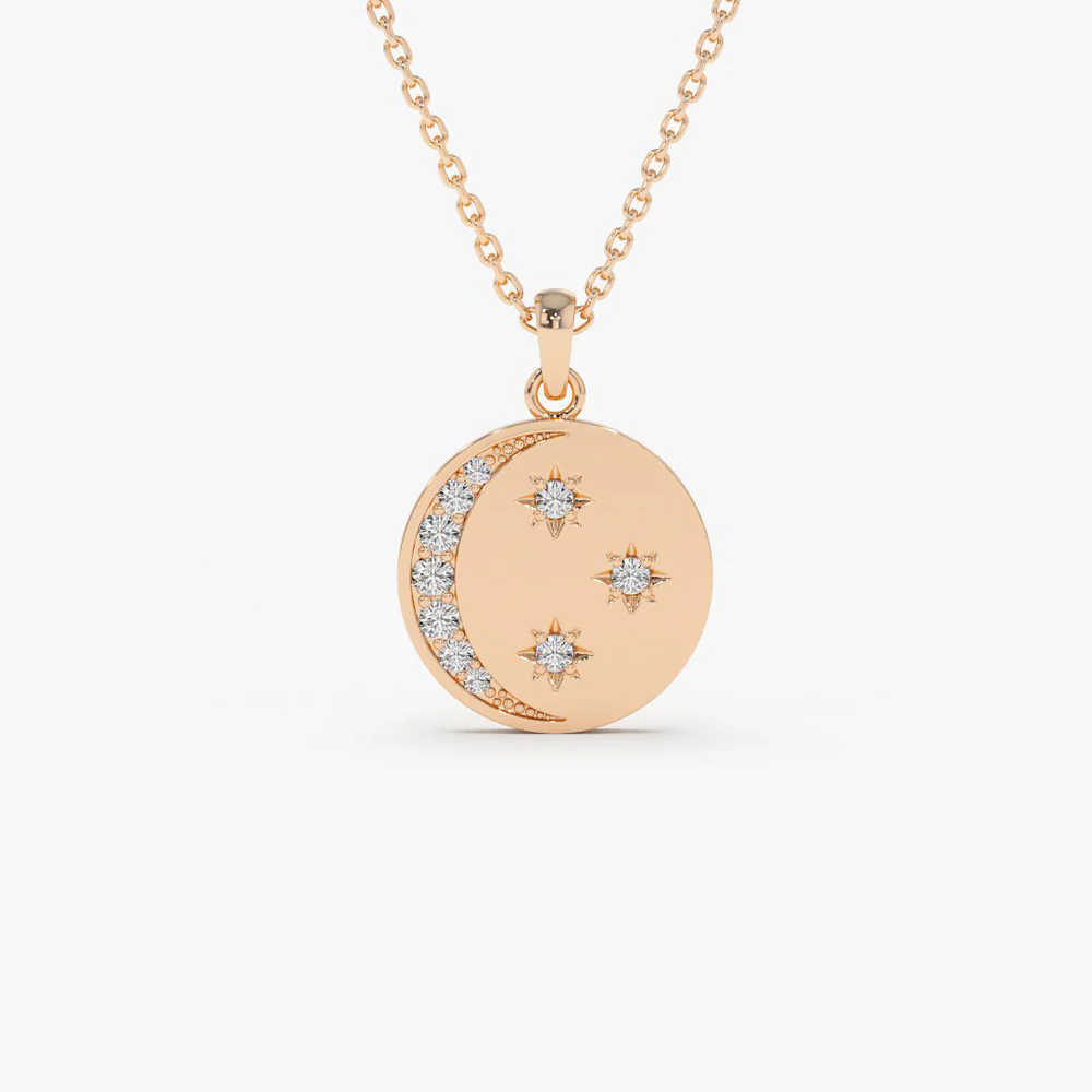 14k Diamond Moon and Crescent Pendant - Image 7
