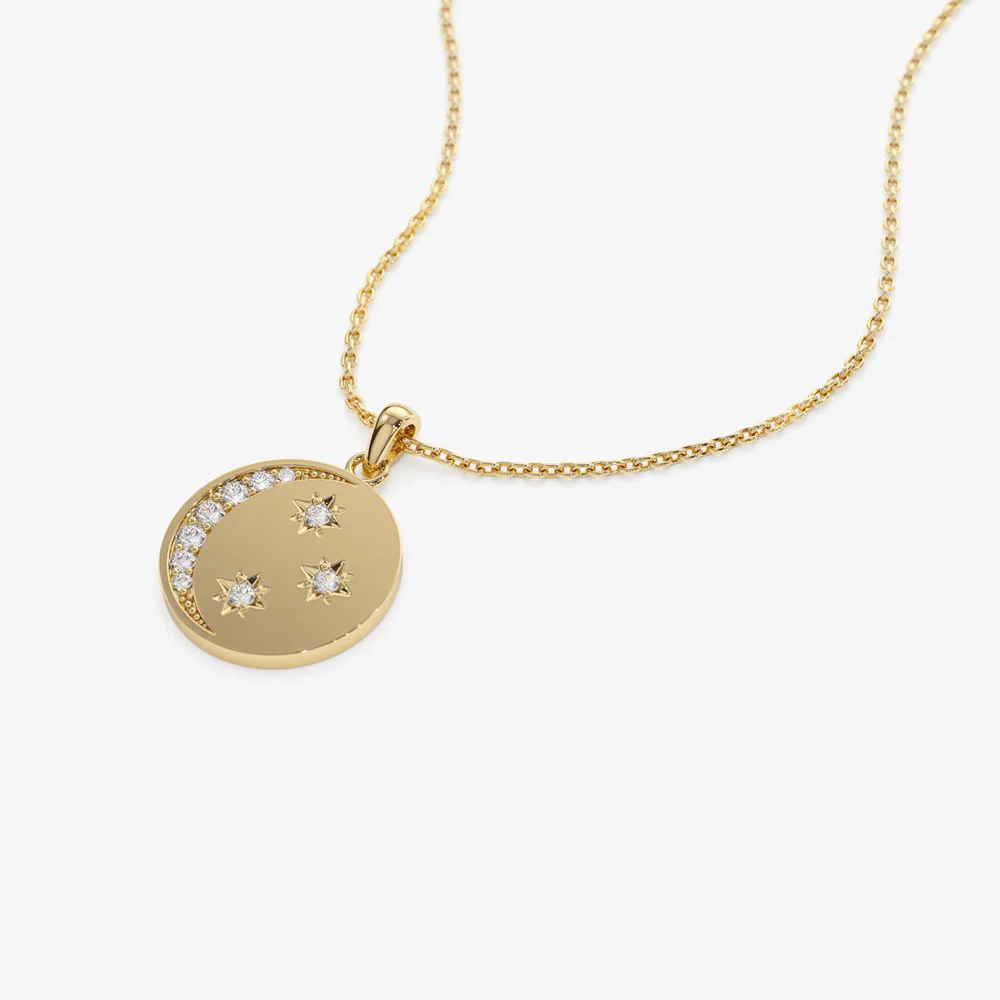 14k Diamond Moon and Crescent Pendant - Image 8