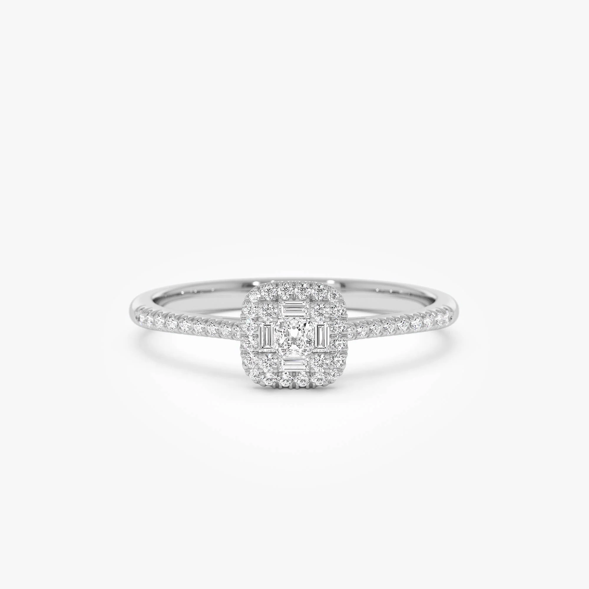 14k Diamond Halo Ring with Round and Baguette - Image 7