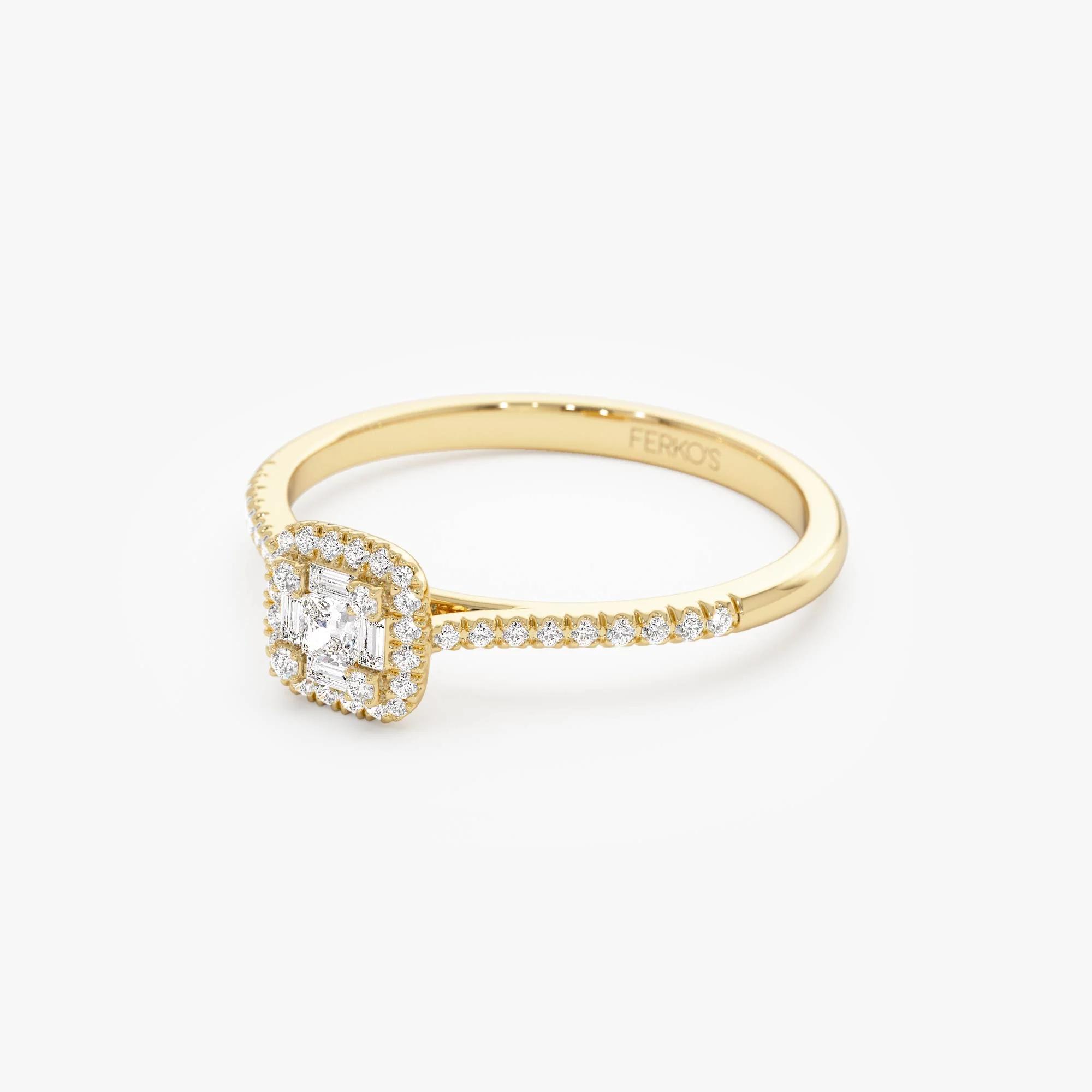 14k Diamond Halo Ring with Round and Baguette - Image 8