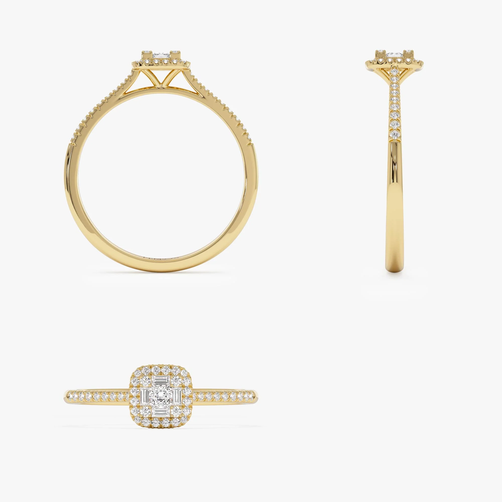 14k Diamond Halo Ring with Round and Baguette - Image 9