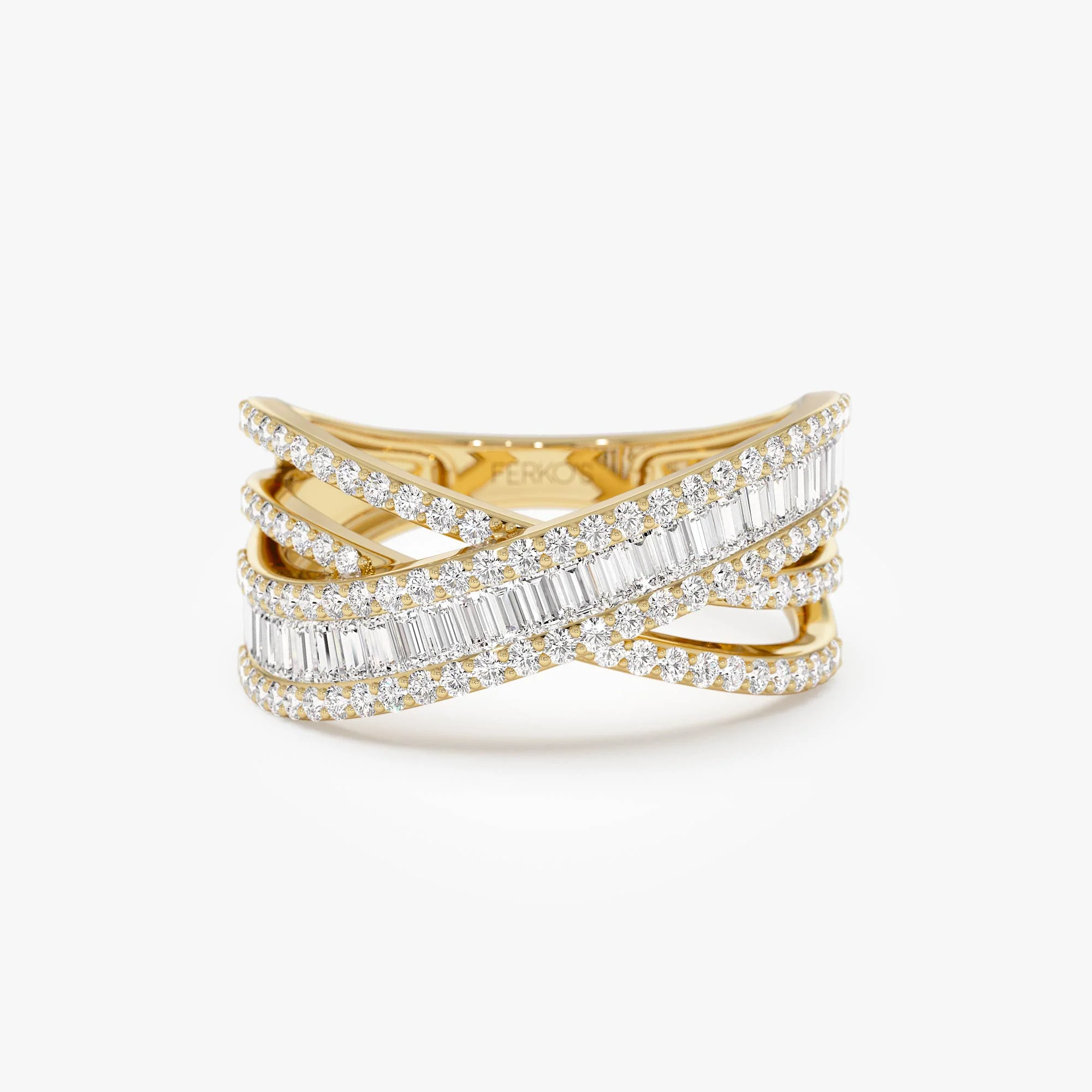 14k Diamond Multi Row Criss Cross Band Ring