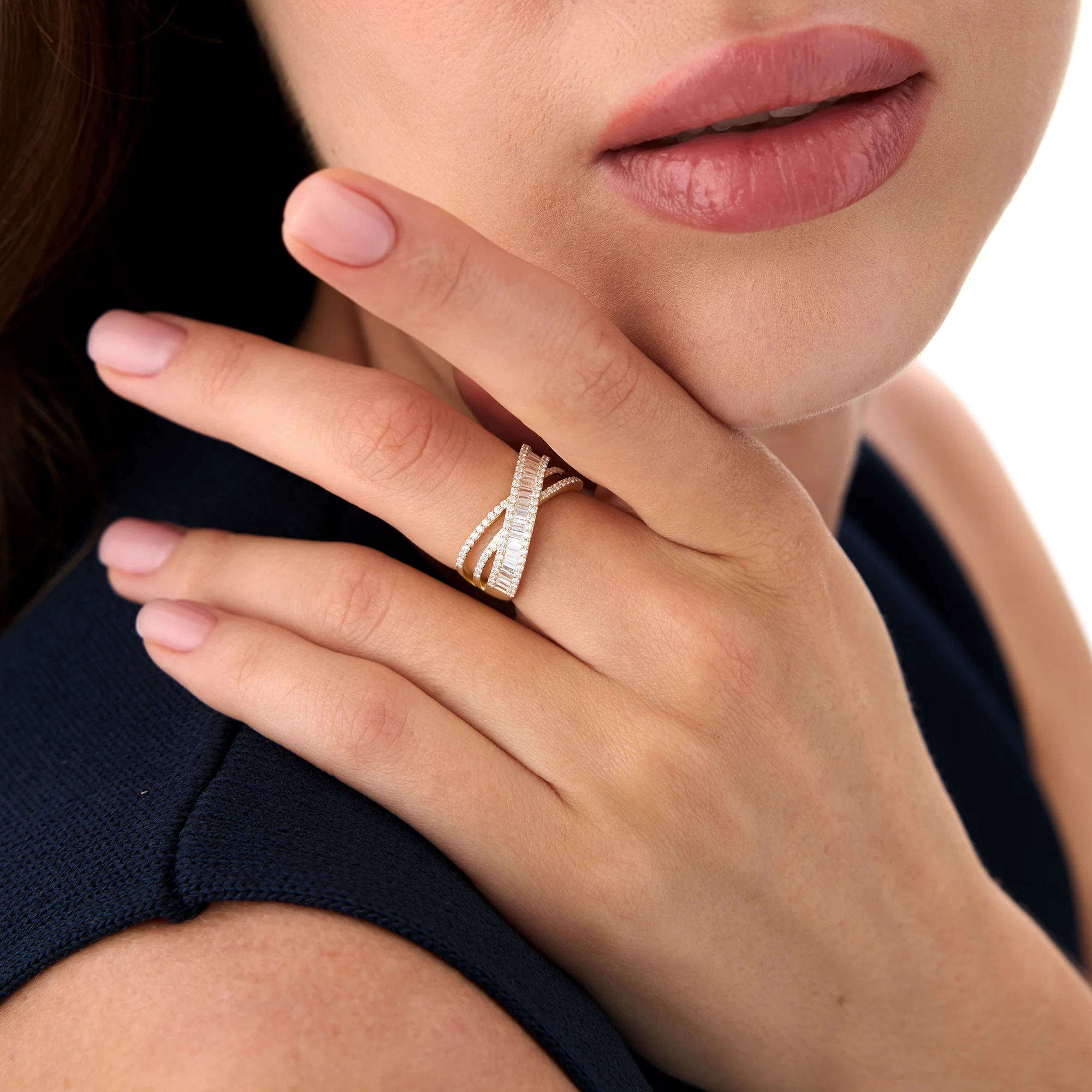 14k Diamond Multi Row Criss Cross Band Ring - Image 2
