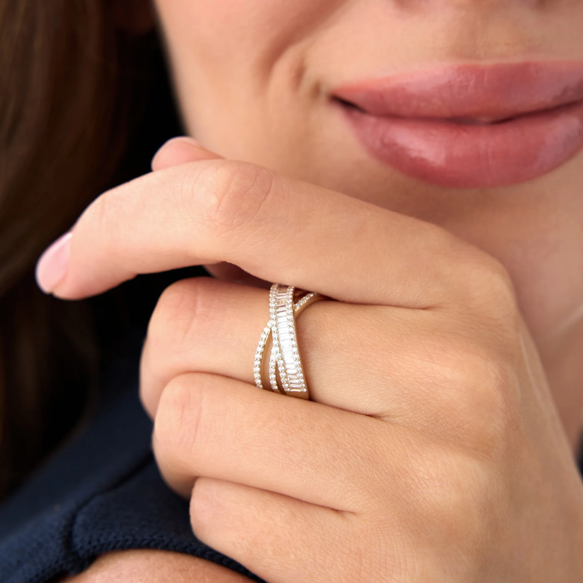 14k Diamond Multi Row Criss Cross Band Ring - Image 5