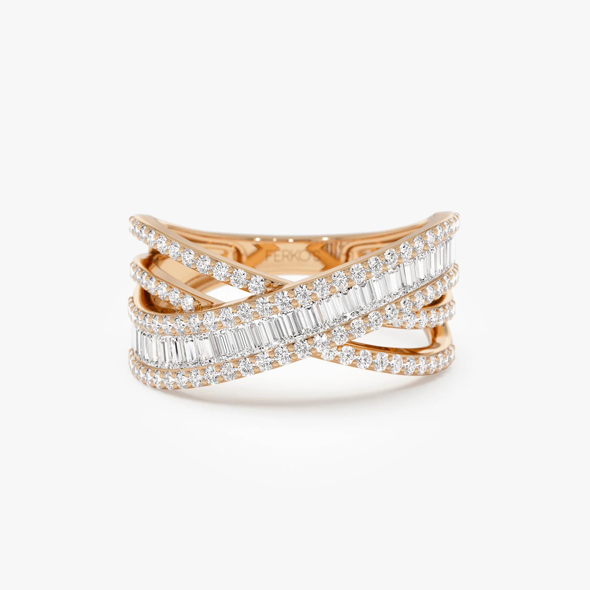 14k Diamond Multi Row Criss Cross Band Ring - Image 6
