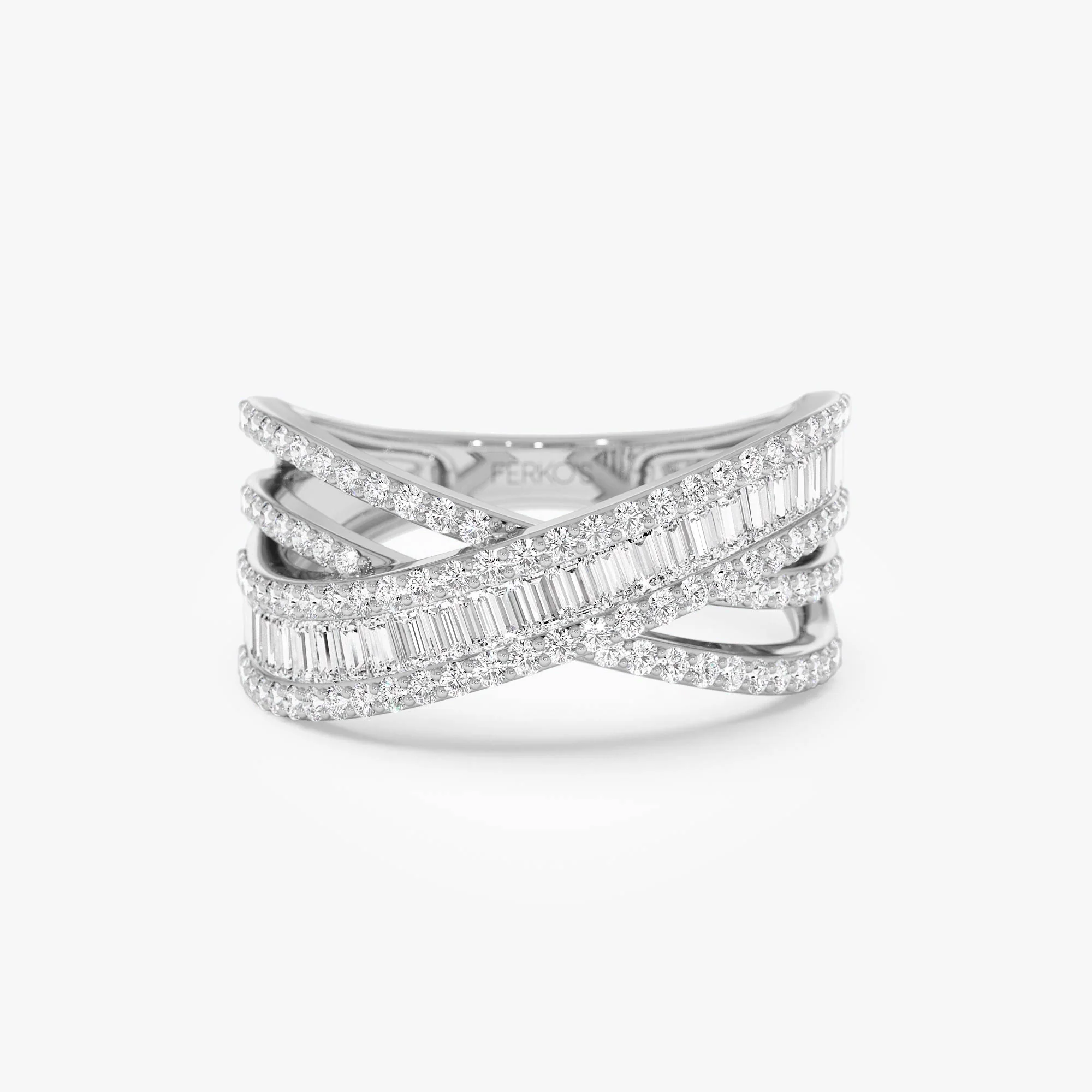 14k Diamond Multi Row Criss Cross Band Ring - Image 7