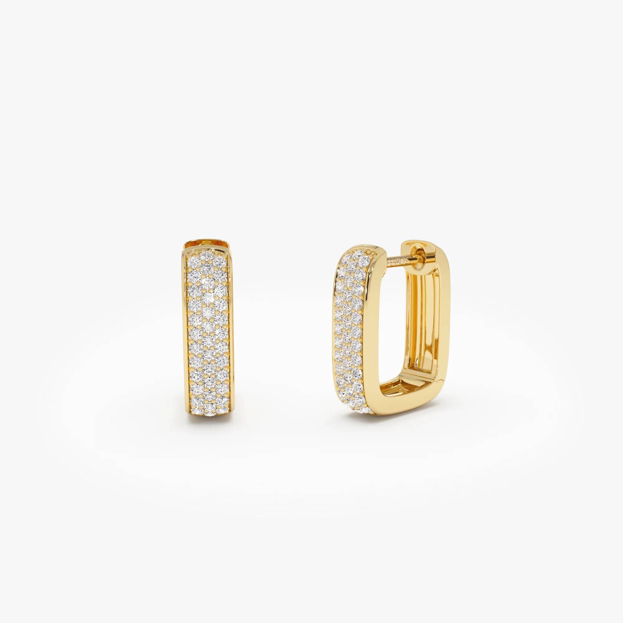 14k Diamond Pave Huggie Earrings Square Gold Hoops