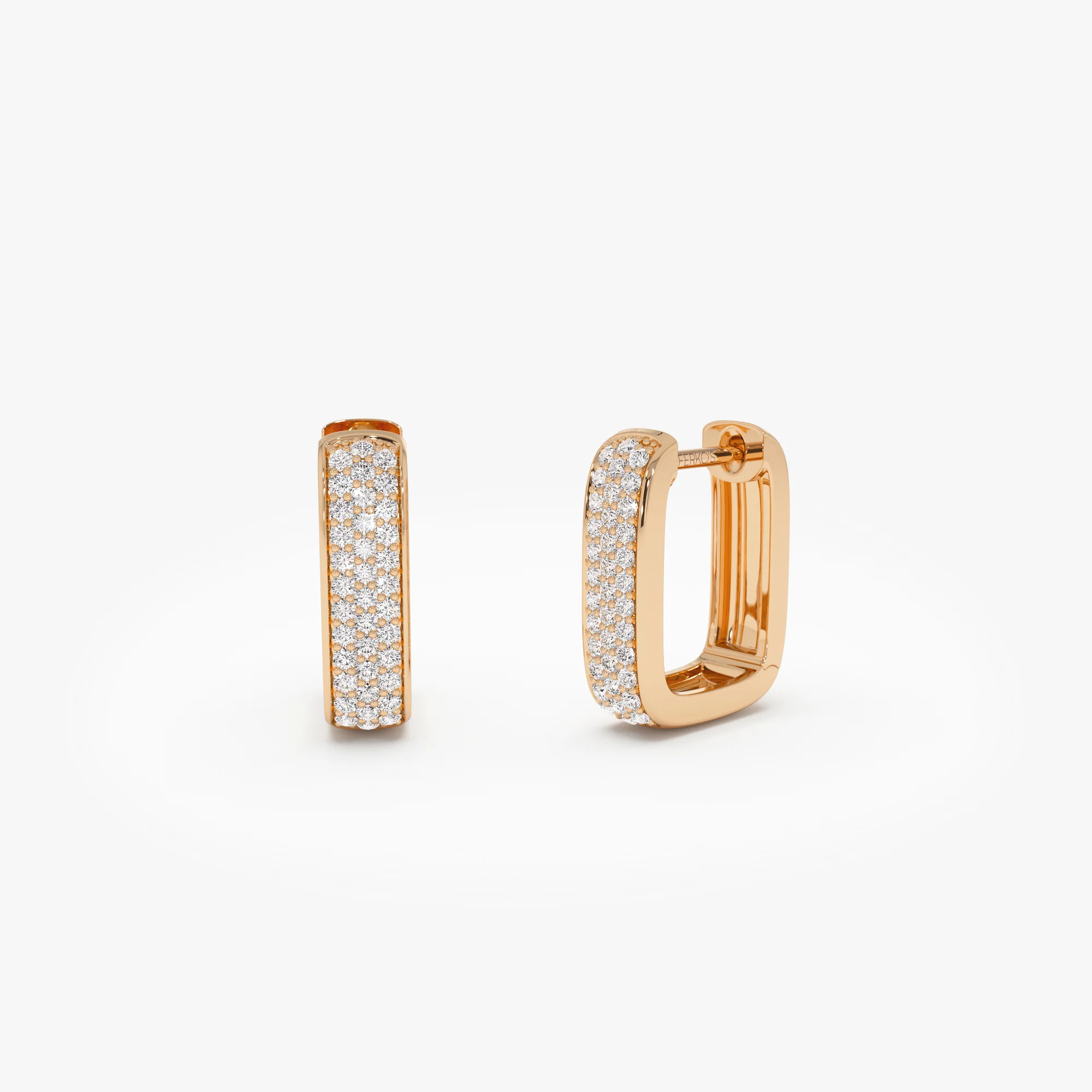 14k Diamond Pave Huggie Earrings Square Gold Hoops - Image 7