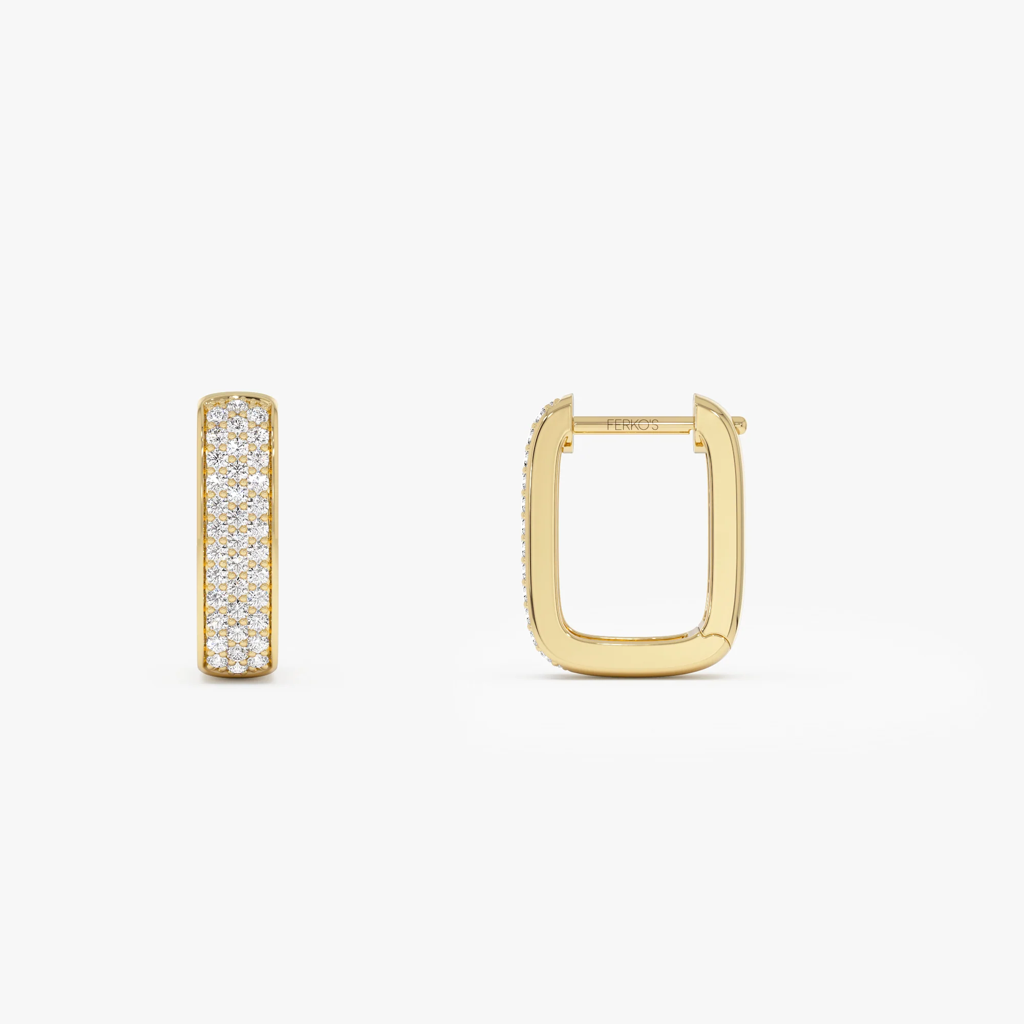 14k Diamond Pave Huggie Earrings Square Gold Hoops - Image 9