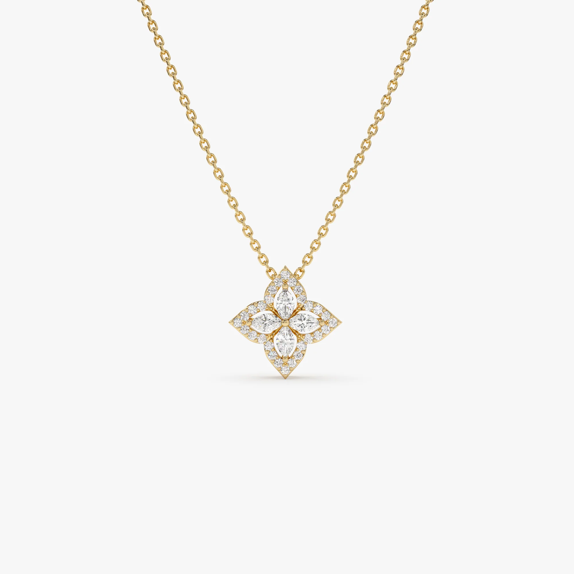14k Diamond Petal Cluster Pendant Necklace