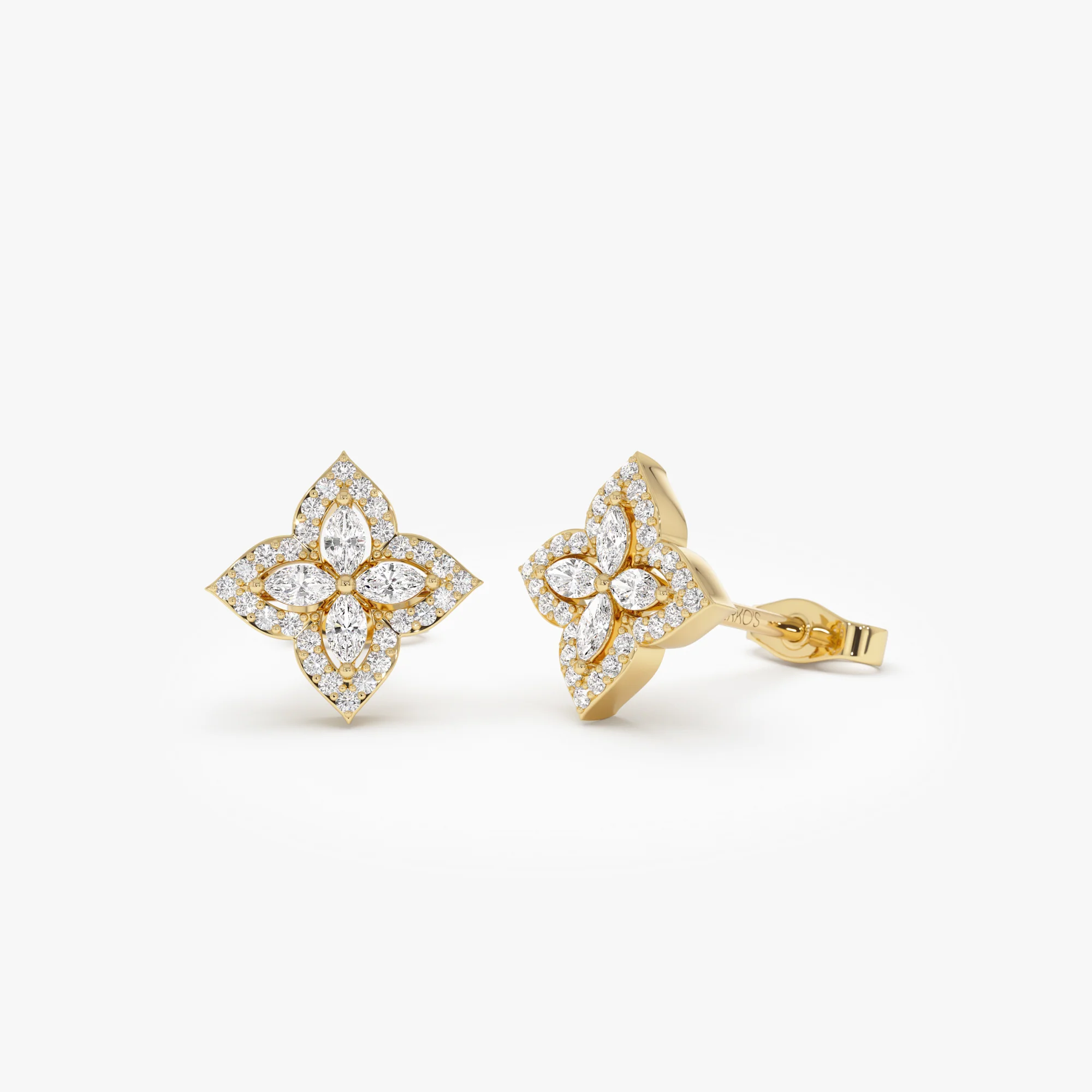 14k Diamond Petal Halo Stud Earrings