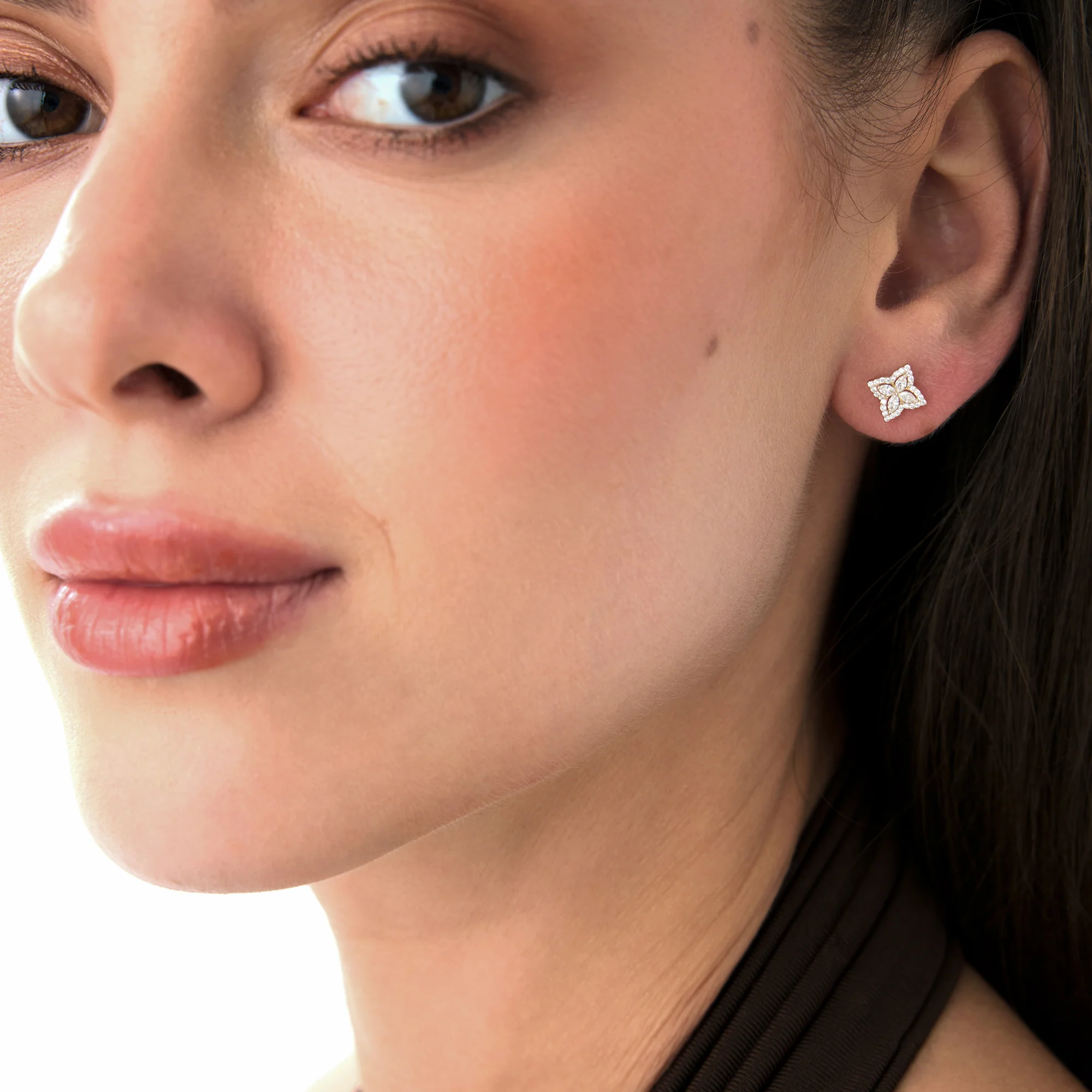 14k Diamond Petal Halo Stud Earrings - Image 2