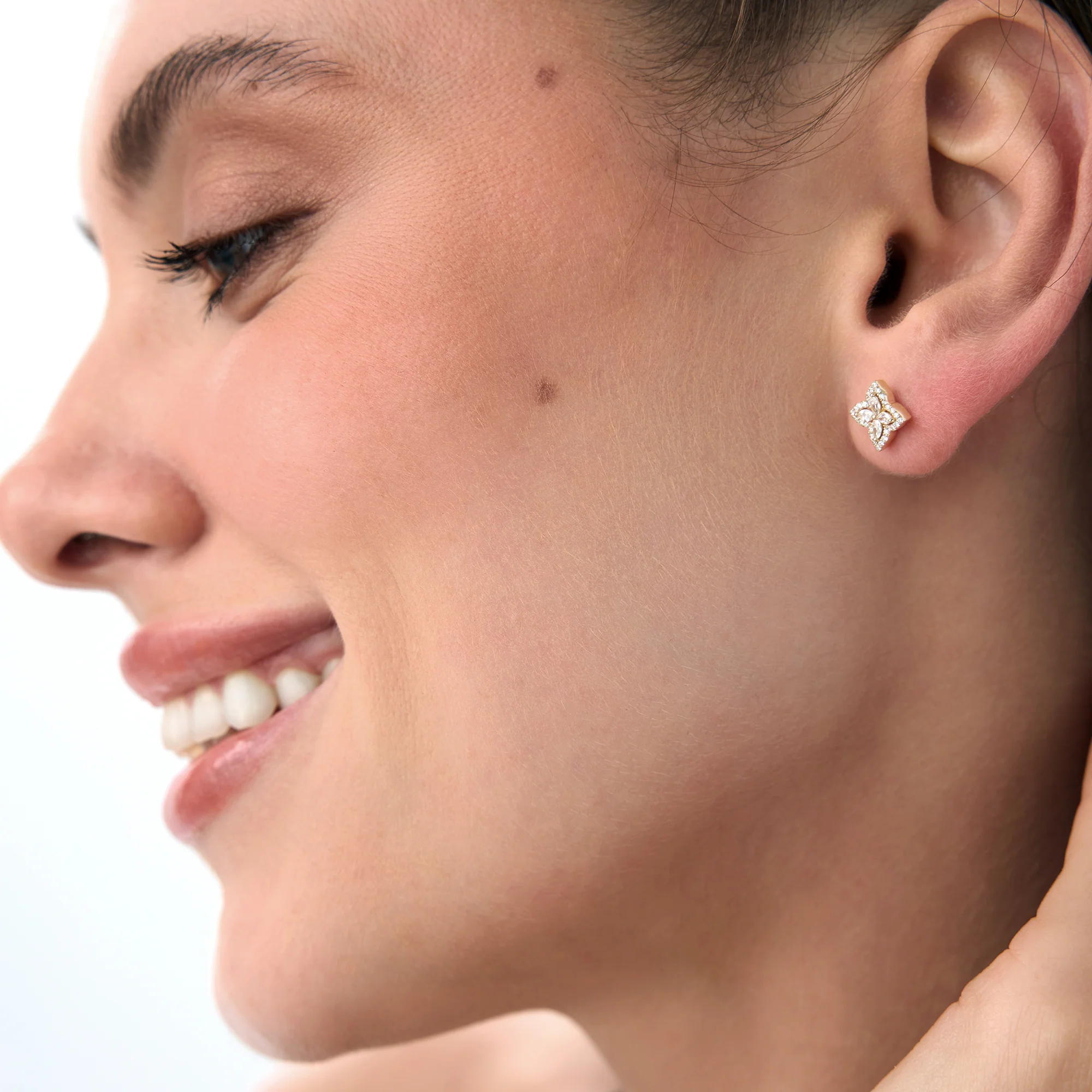 14k Diamond Petal Halo Stud Earrings - Image 3
