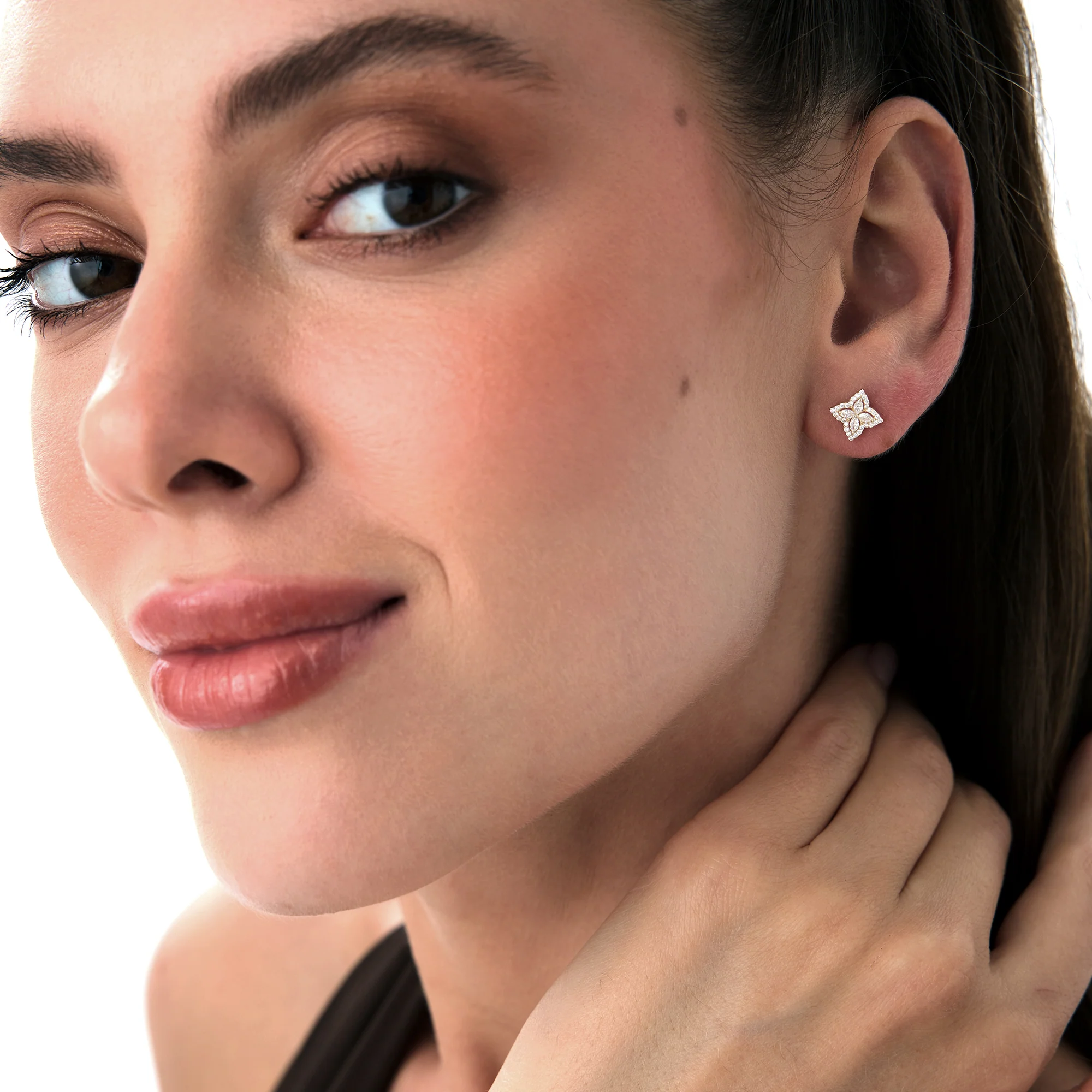 14k Diamond Petal Halo Stud Earrings - Image 4