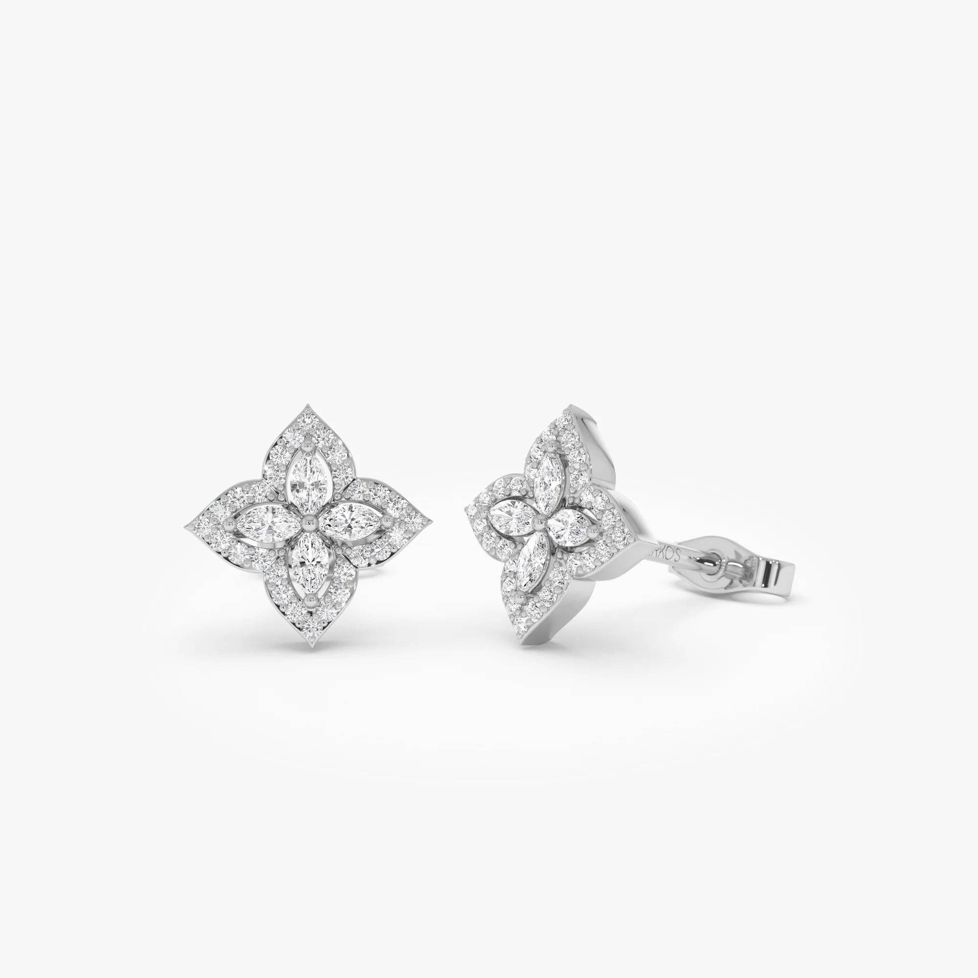 14k Diamond Petal Halo Stud Earrings - Image 5