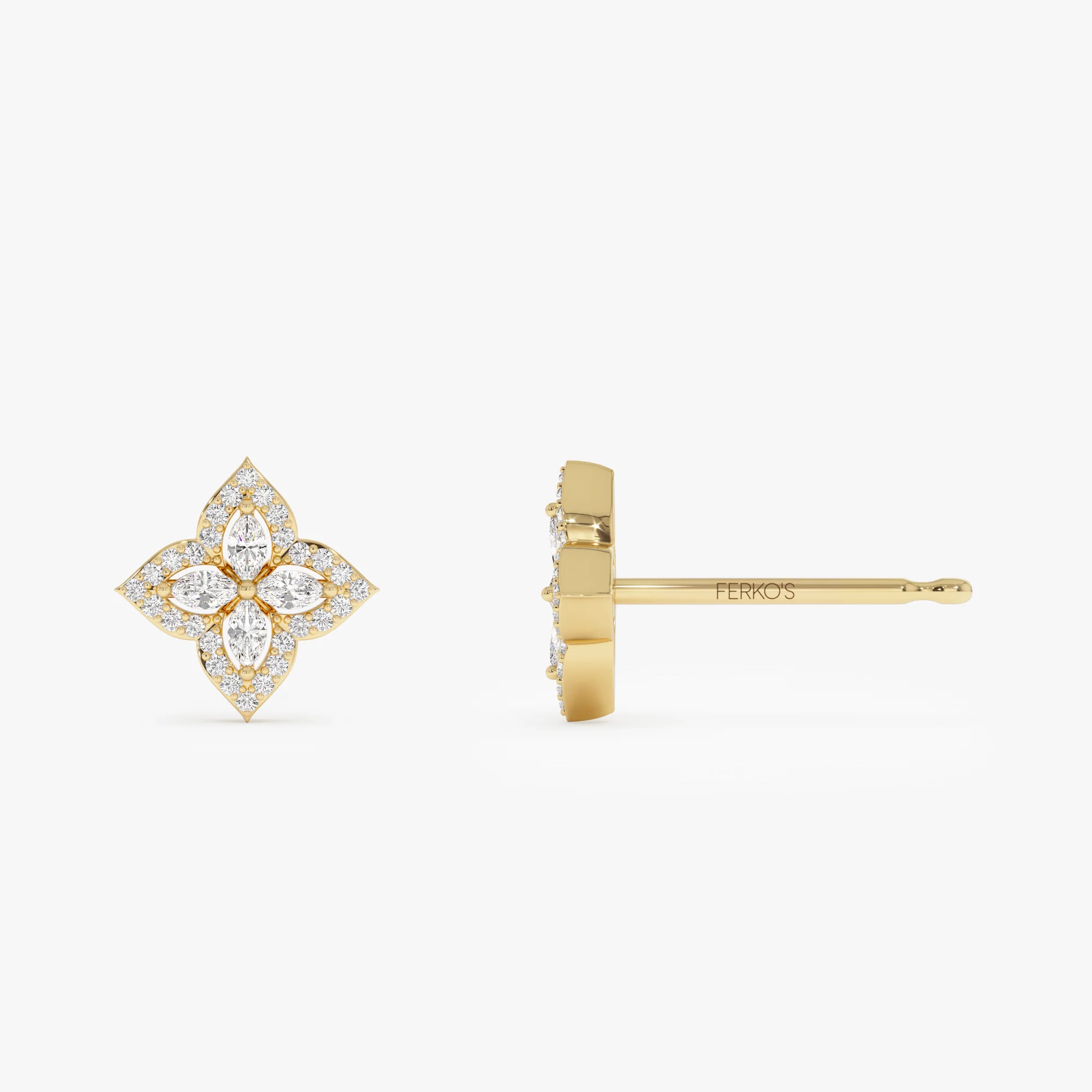 14k Diamond Petal Halo Stud Earrings - Image 6