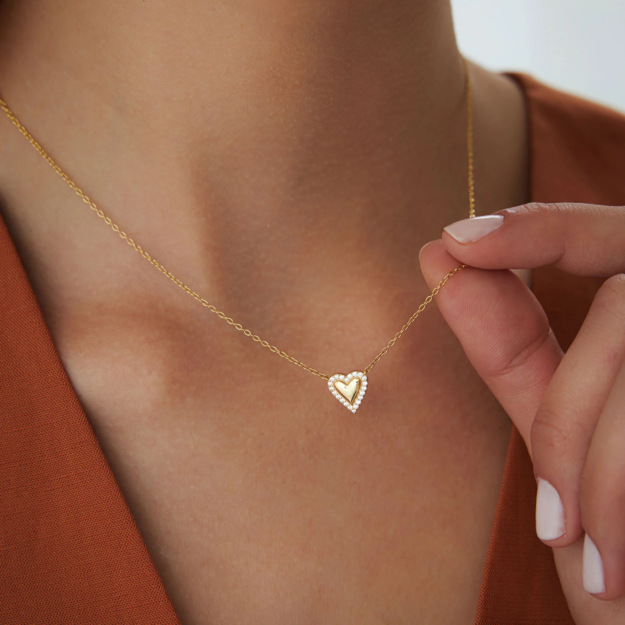 14K Diamond Puffed Heart Love Necklace - Image 2