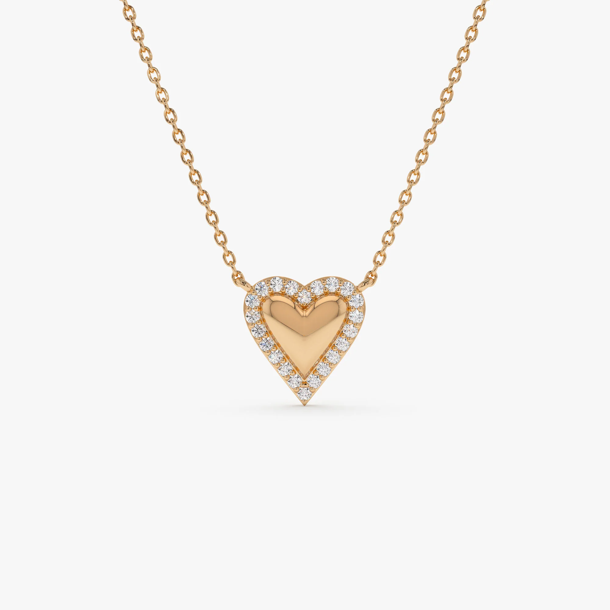 14K Diamond Puffed Heart Love Necklace - Image 5