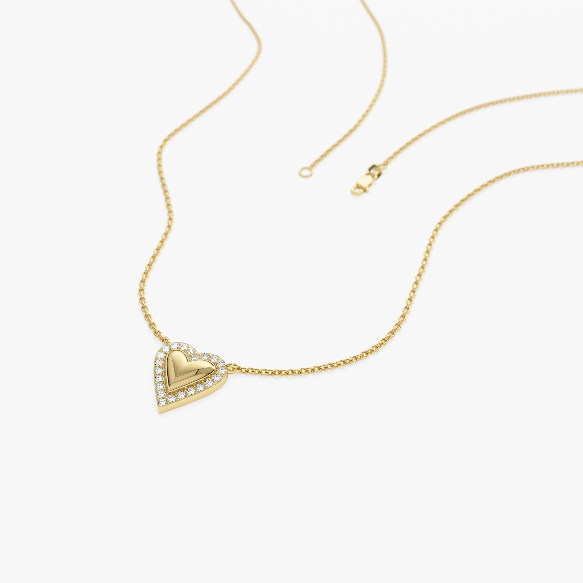 14K Diamond Puffed Heart Love Necklace - Image 7