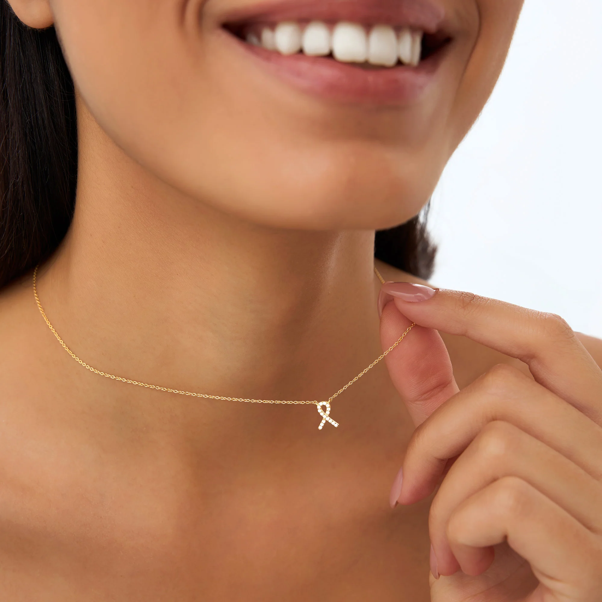 14k Diamond Ribbon Necklace - Image 2