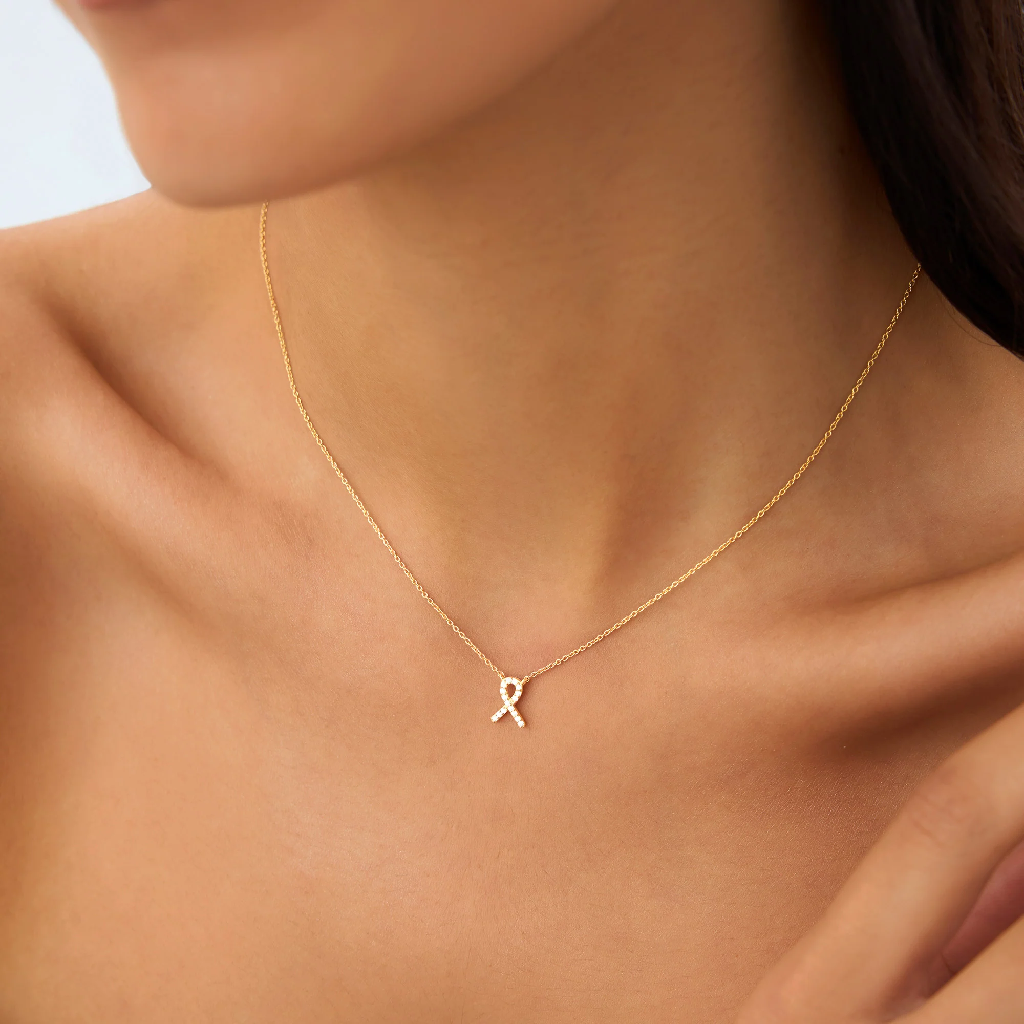 14k Diamond Ribbon Necklace - Image 3